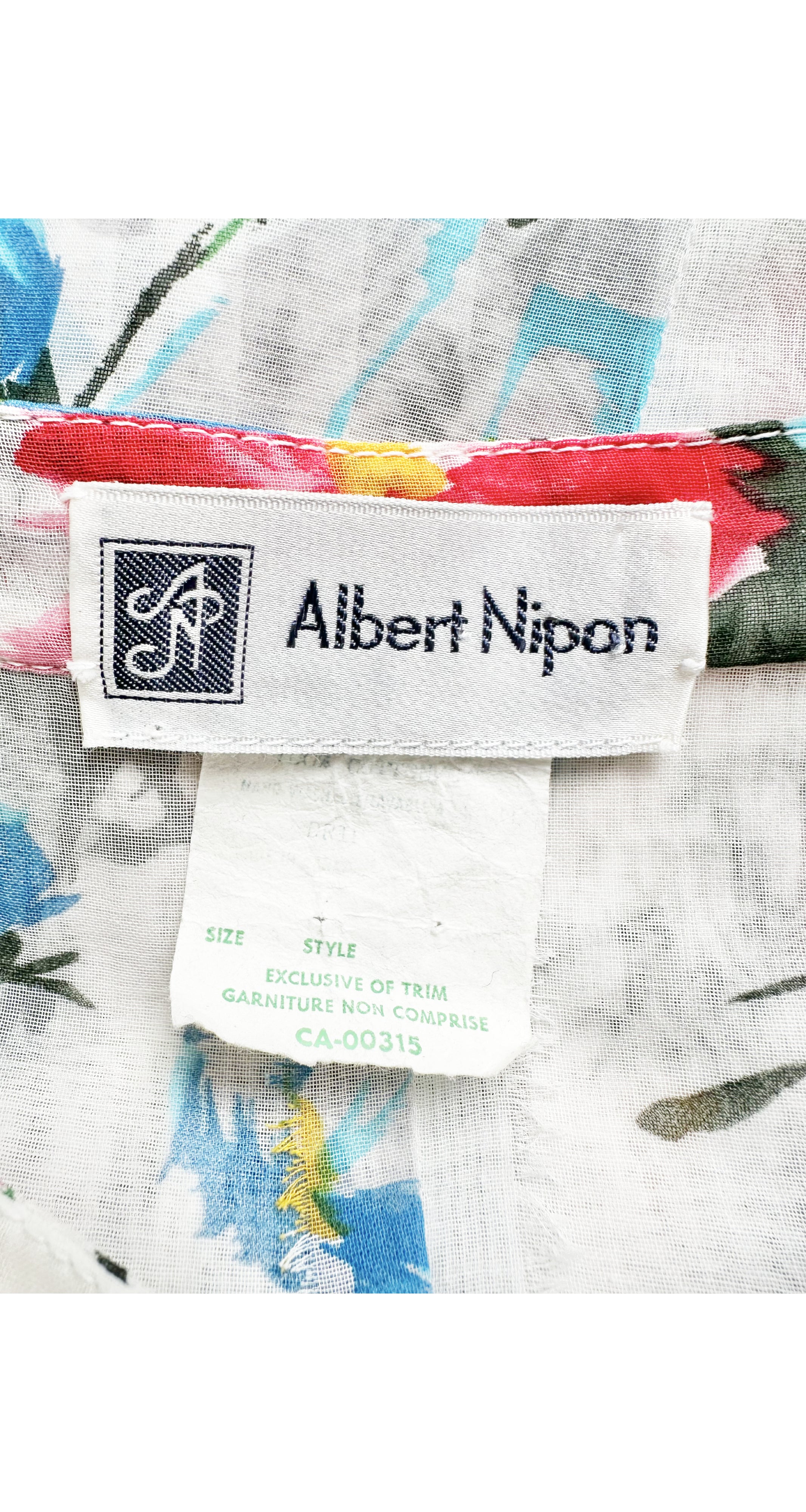 1970s Floral White Cotton Voile Balloon Sleeve Dress