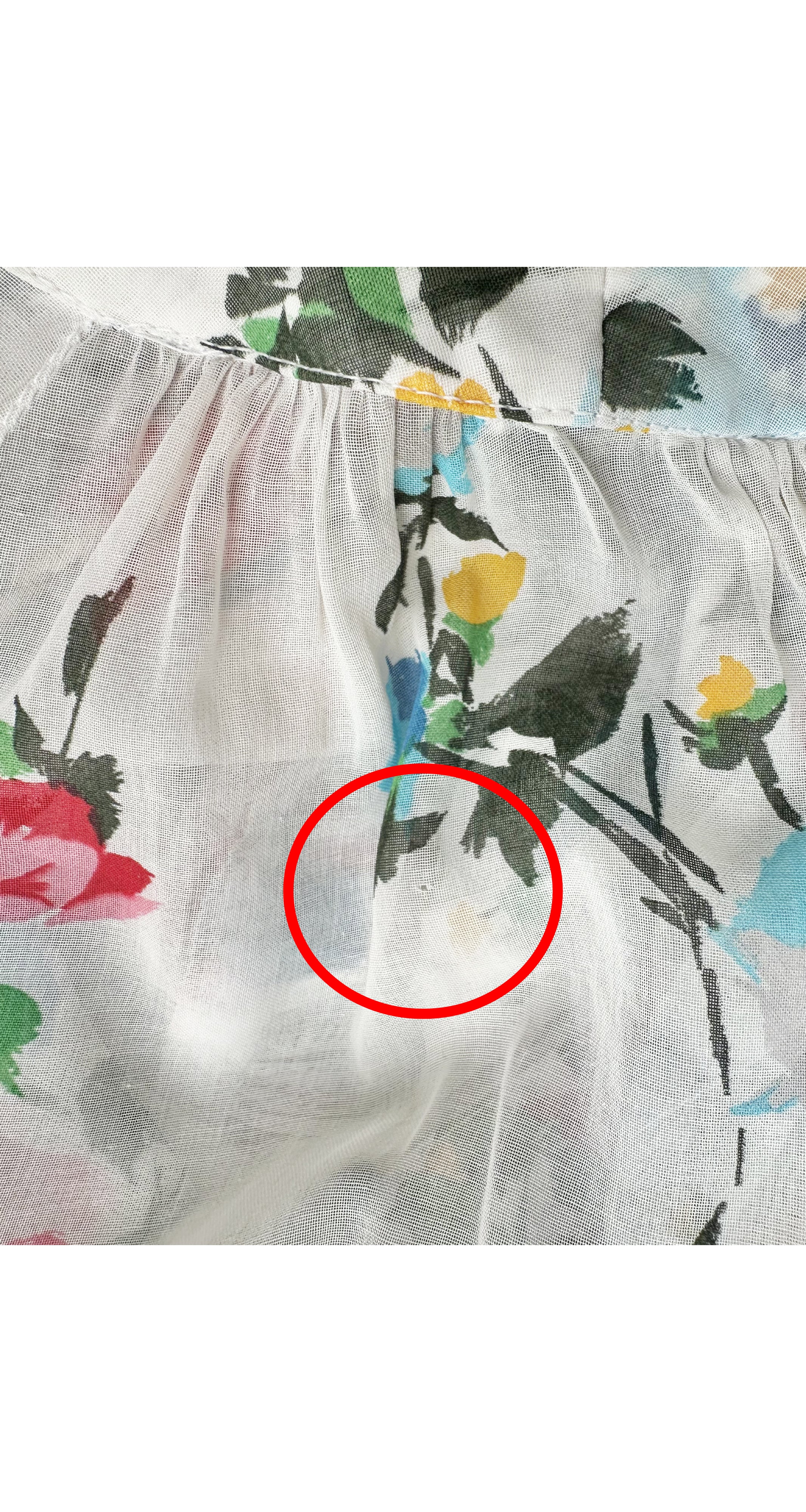 1970s Floral White Cotton Voile Balloon Sleeve Dress