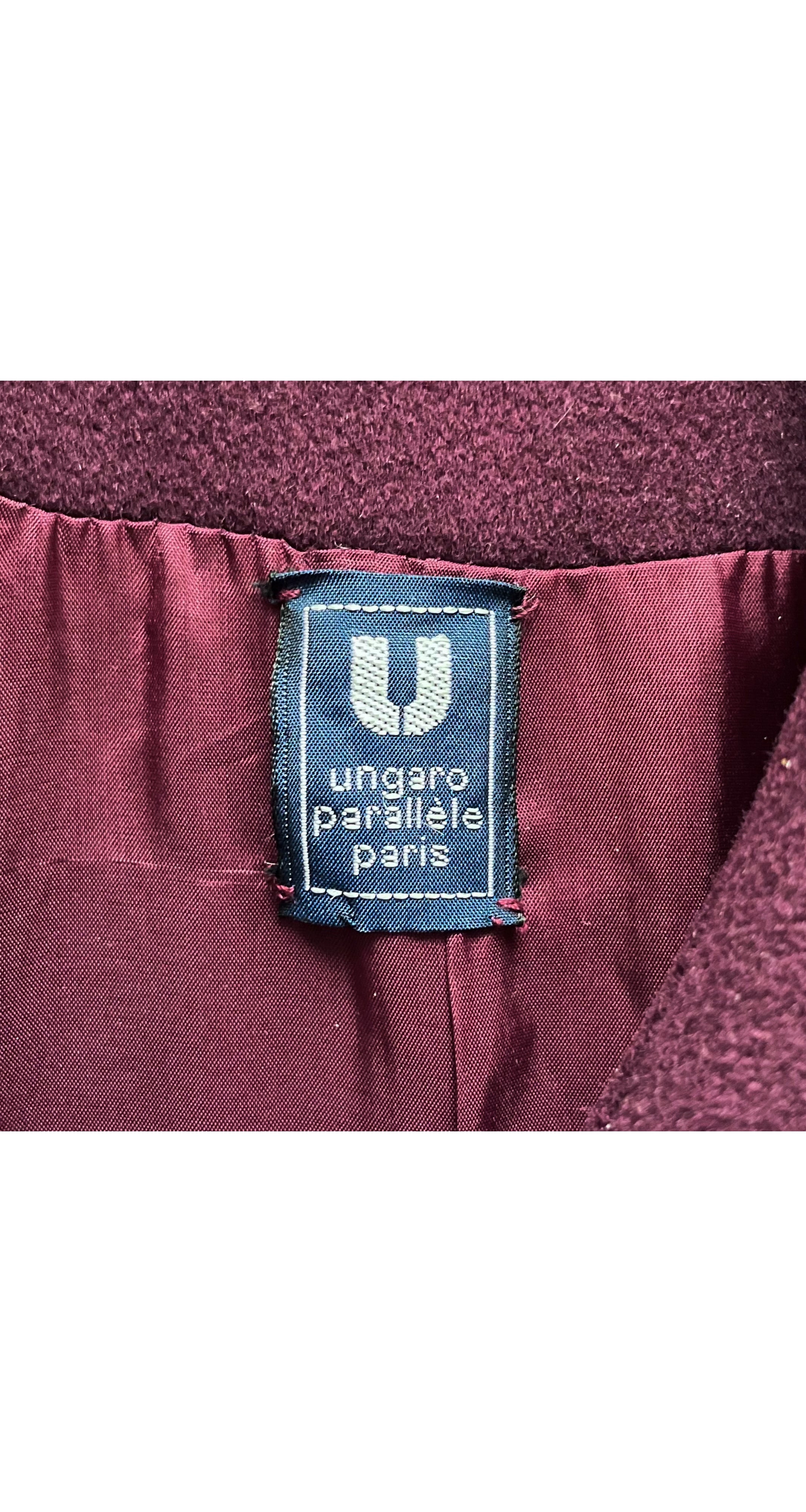 1980s Plum Wool Puff Shoulder Coat