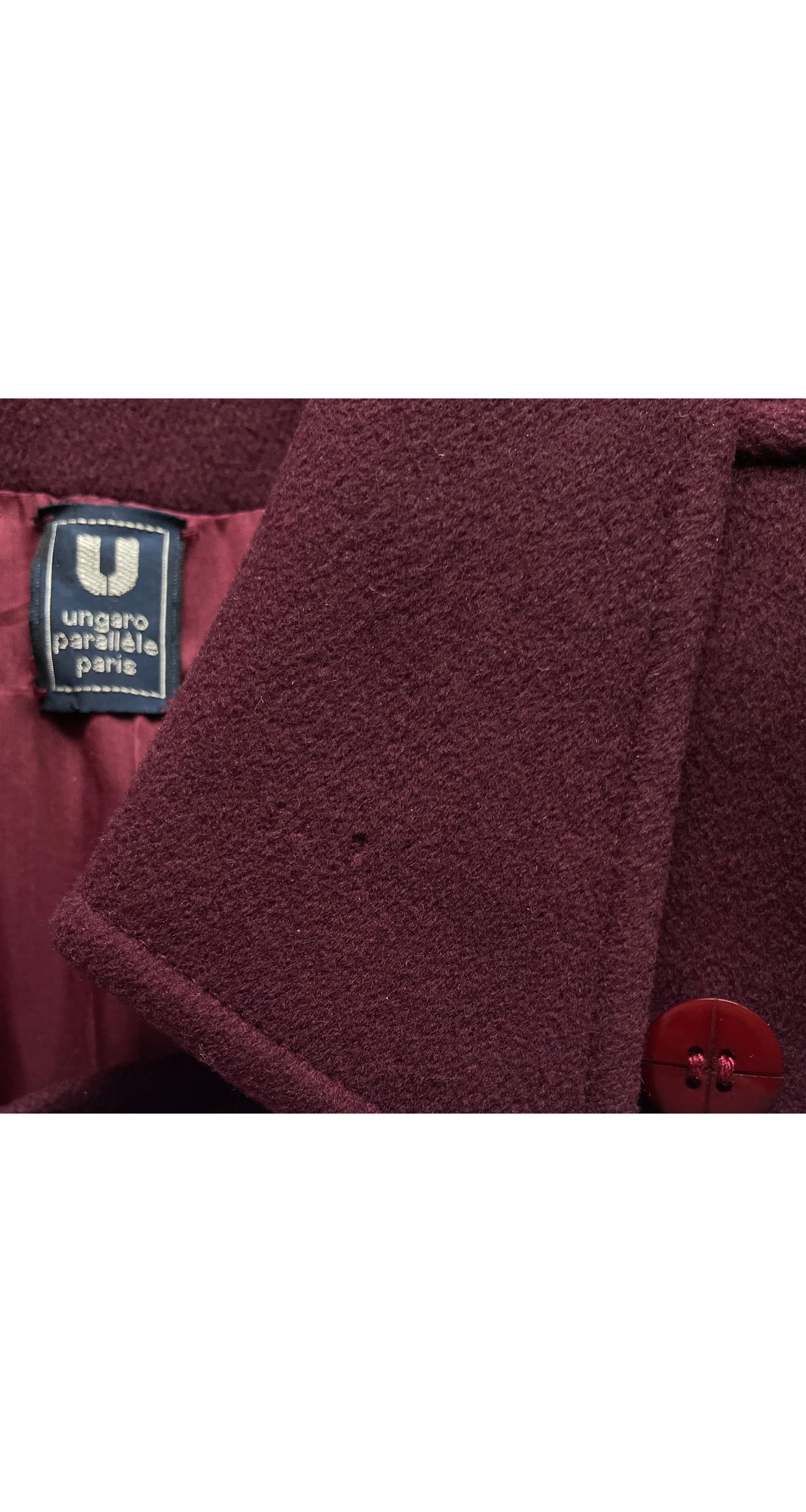 1980s Plum Wool Puff Shoulder Coat