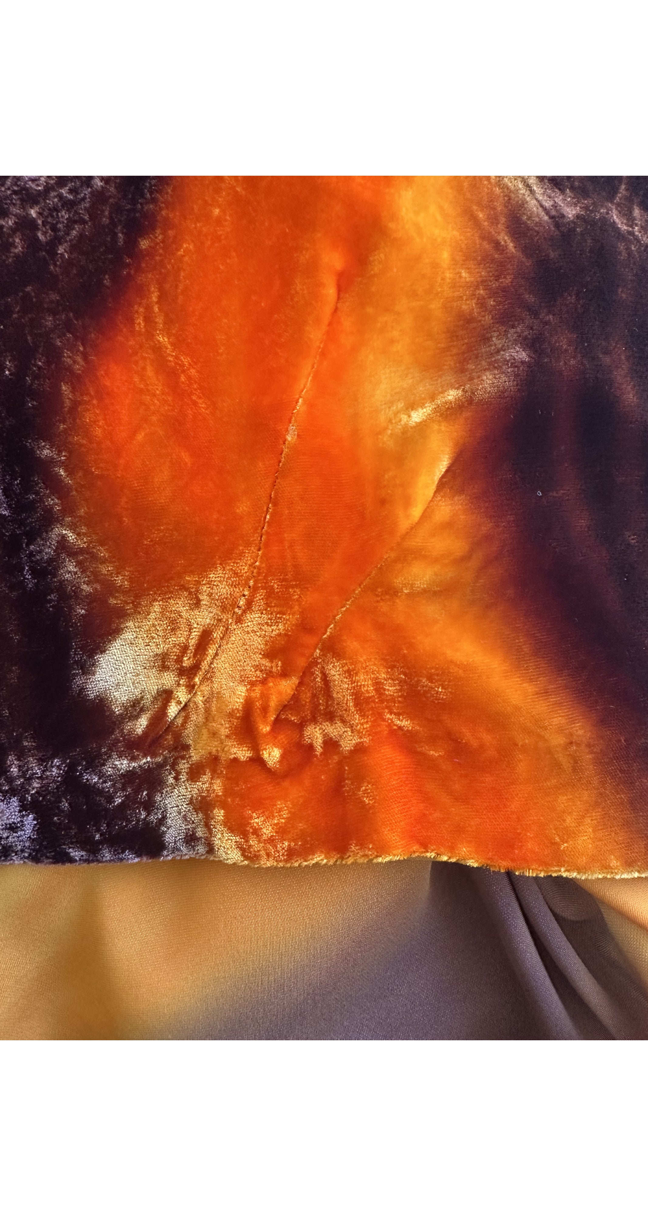 1970s Orange & Brown Swirl Velvet Hooded Caftan