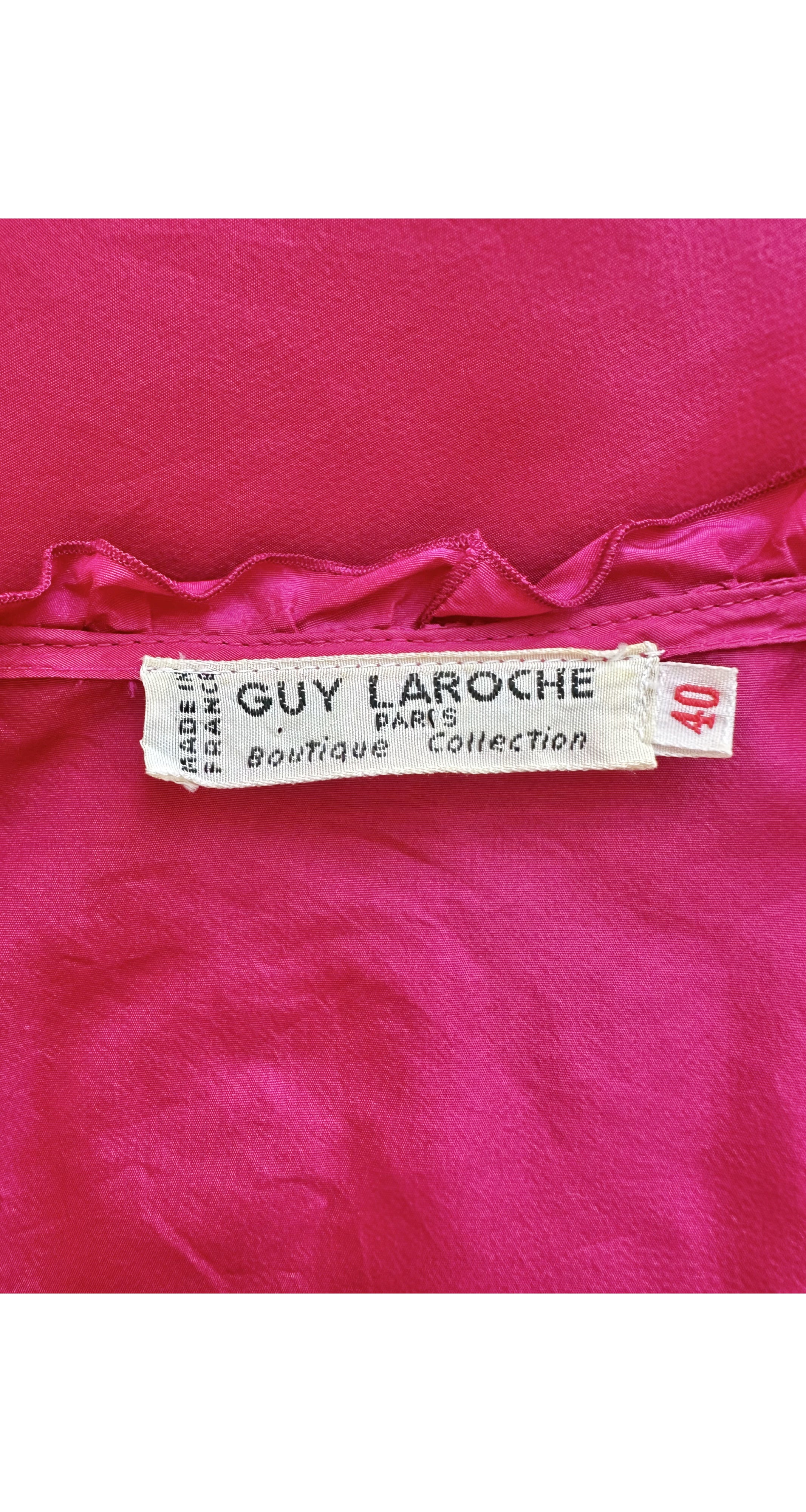 1970s Fuchsia Silk Taffeta Ruffle Wrap Blouse