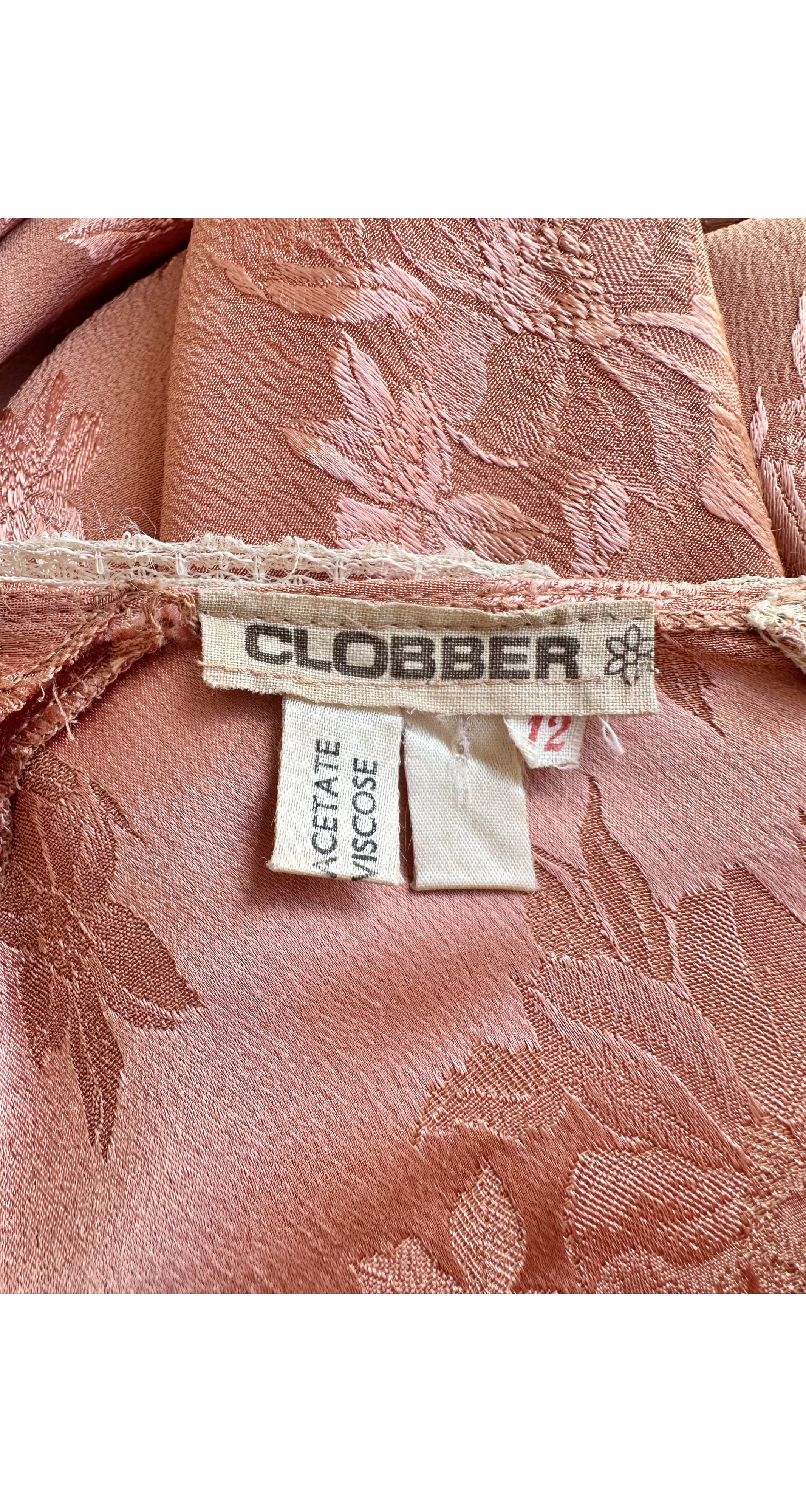 1970s Dusty Rose Jacquard Flutter Sleeve Dress