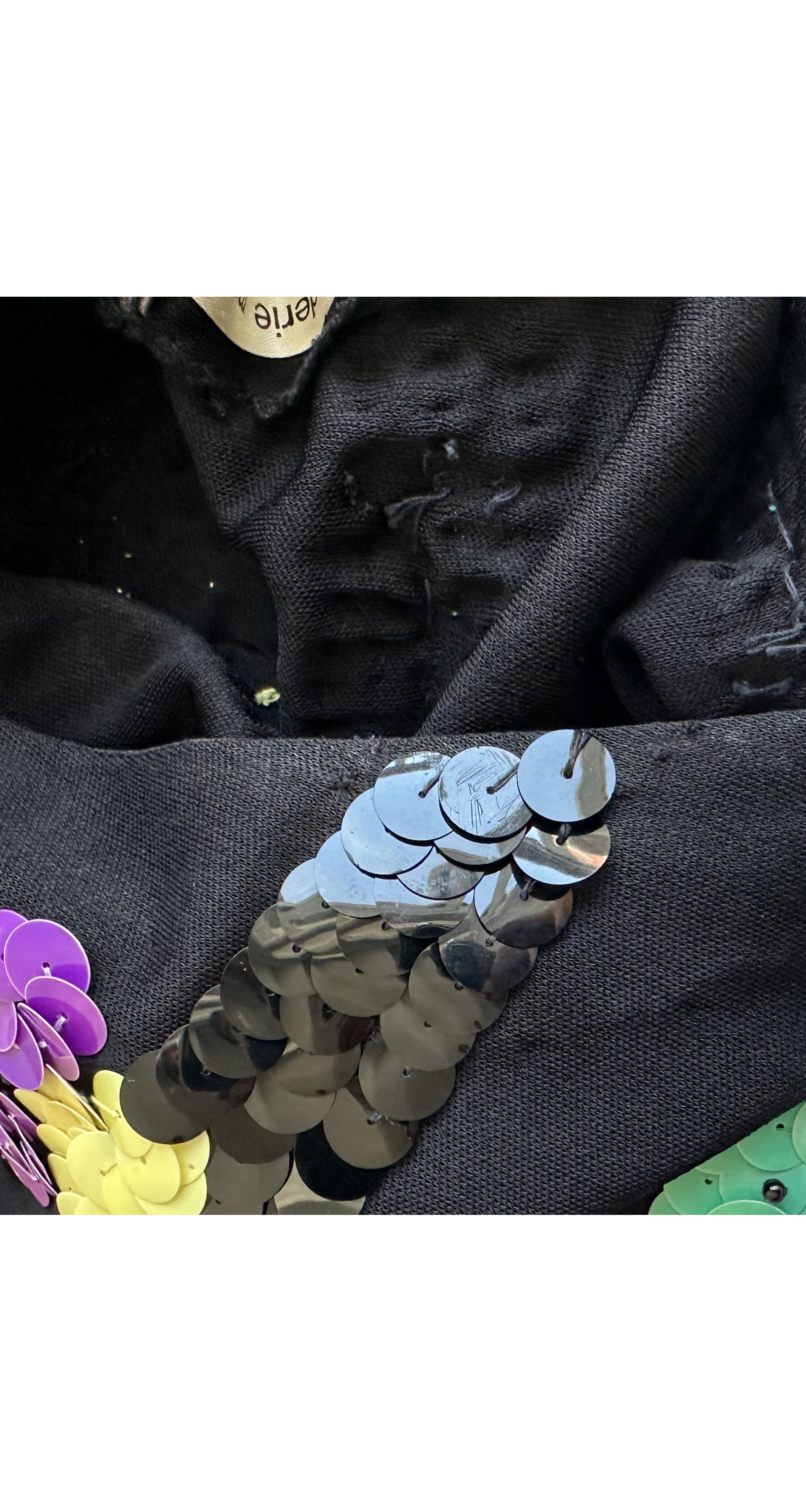 1970s Sequin Black Viscose Jersey Halter Top