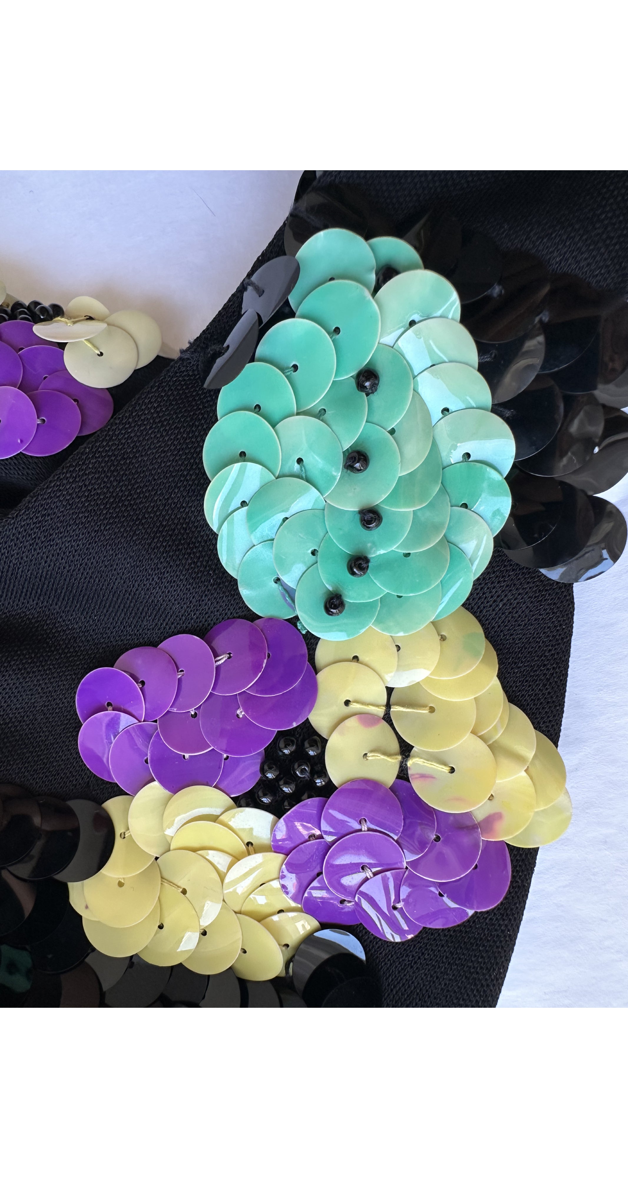 1970s Sequin Black Viscose Jersey Halter Top