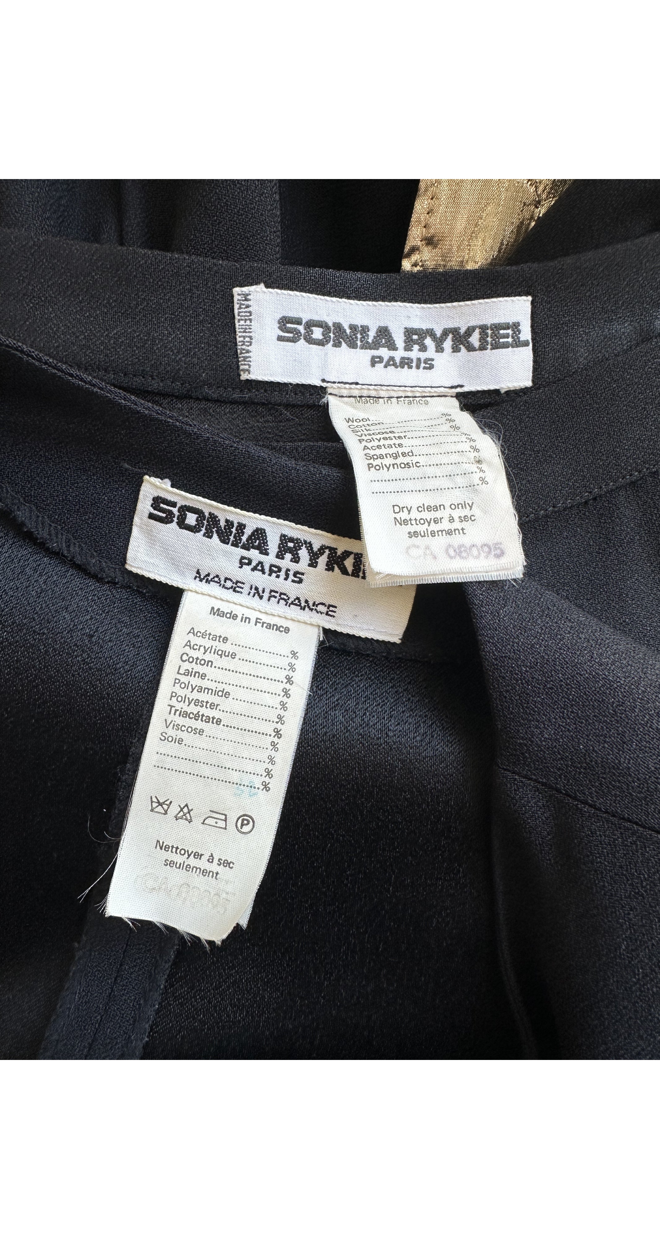 1987 S/S Gold Trim Black Rayon Crepe Jacket & Skirt Set