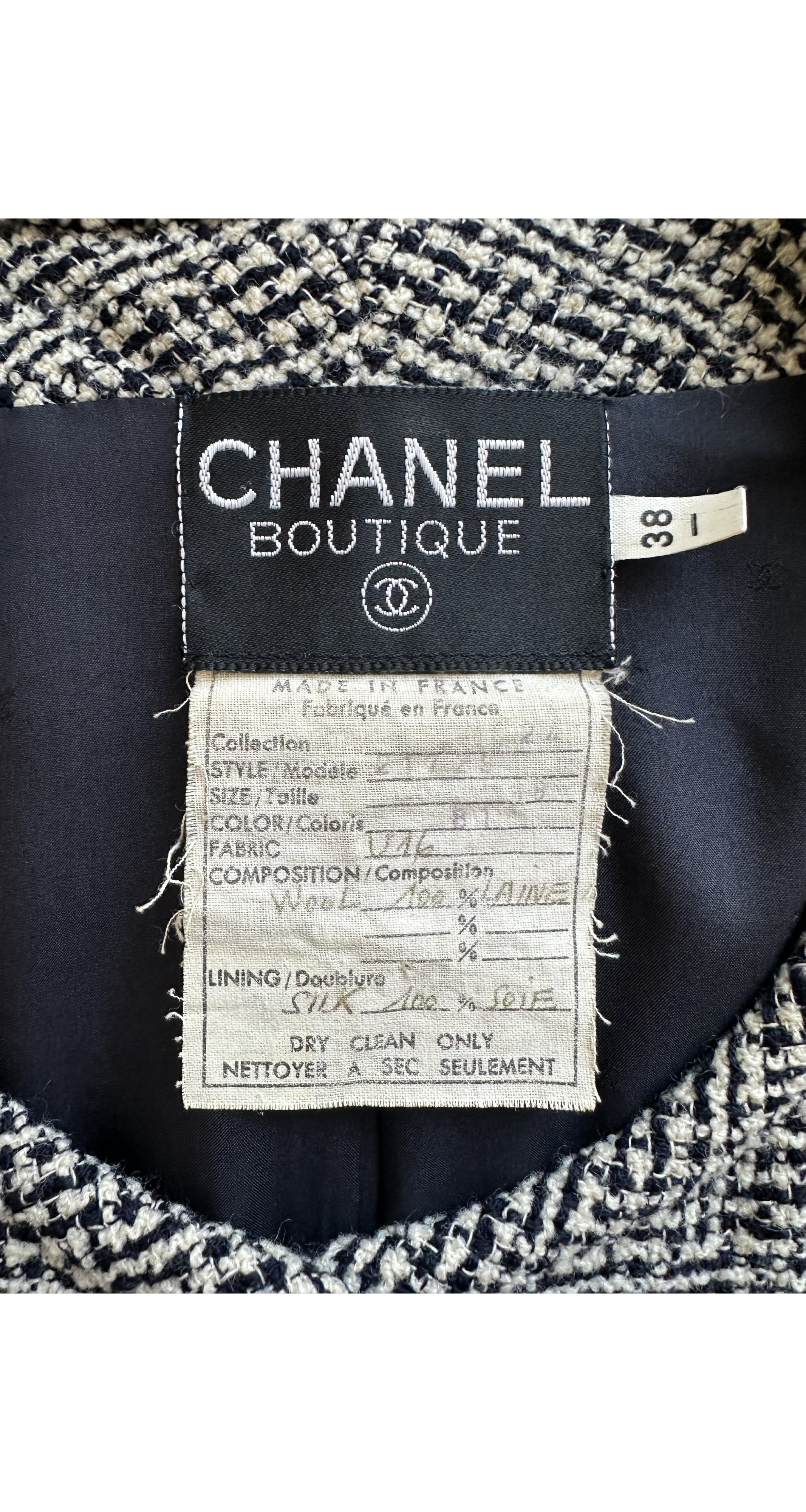 1990s Black & Cream Bouclé Logo Button Jacket