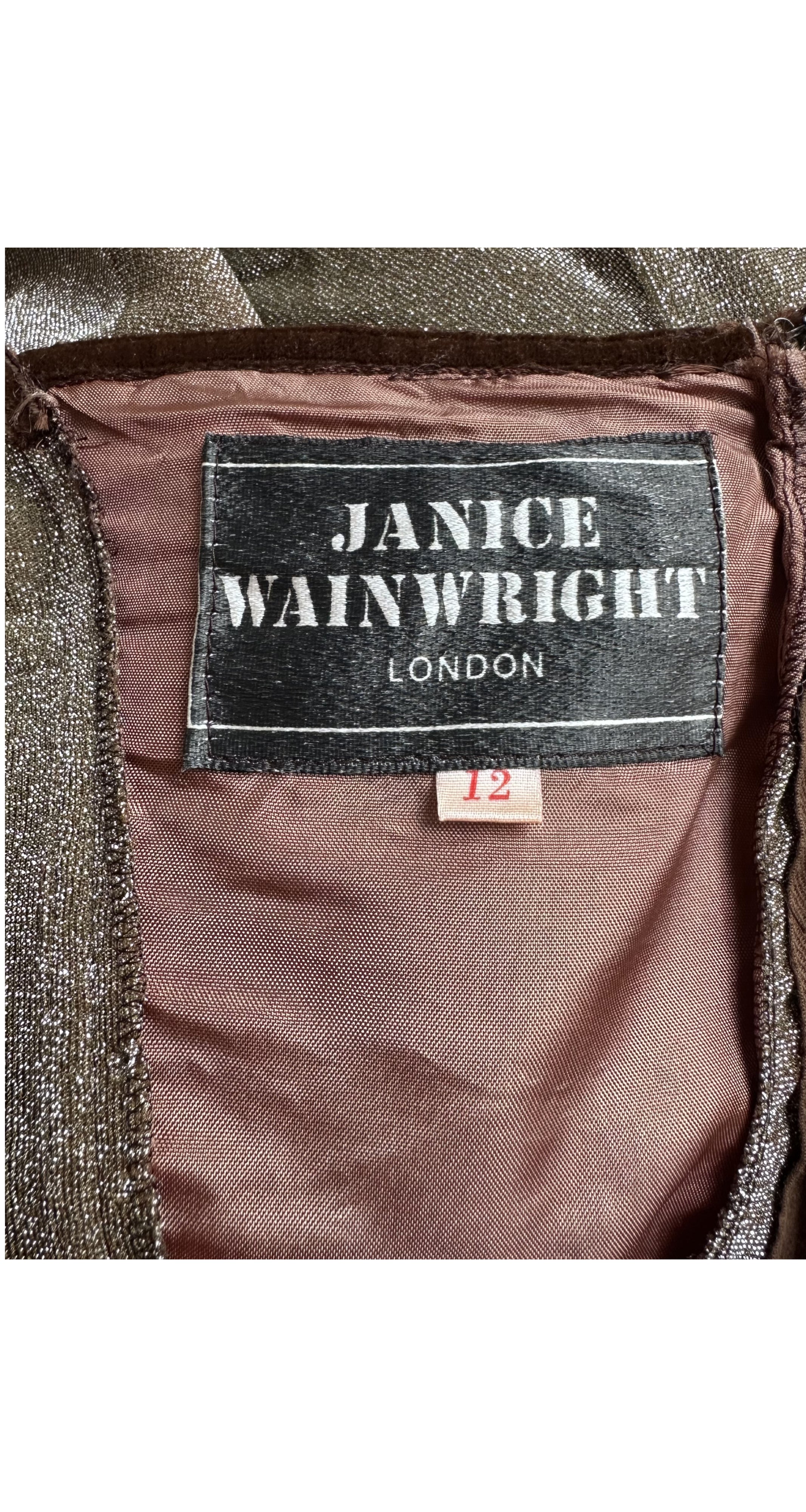 1970s Bronze Lurex Empire Waist Evening Gown