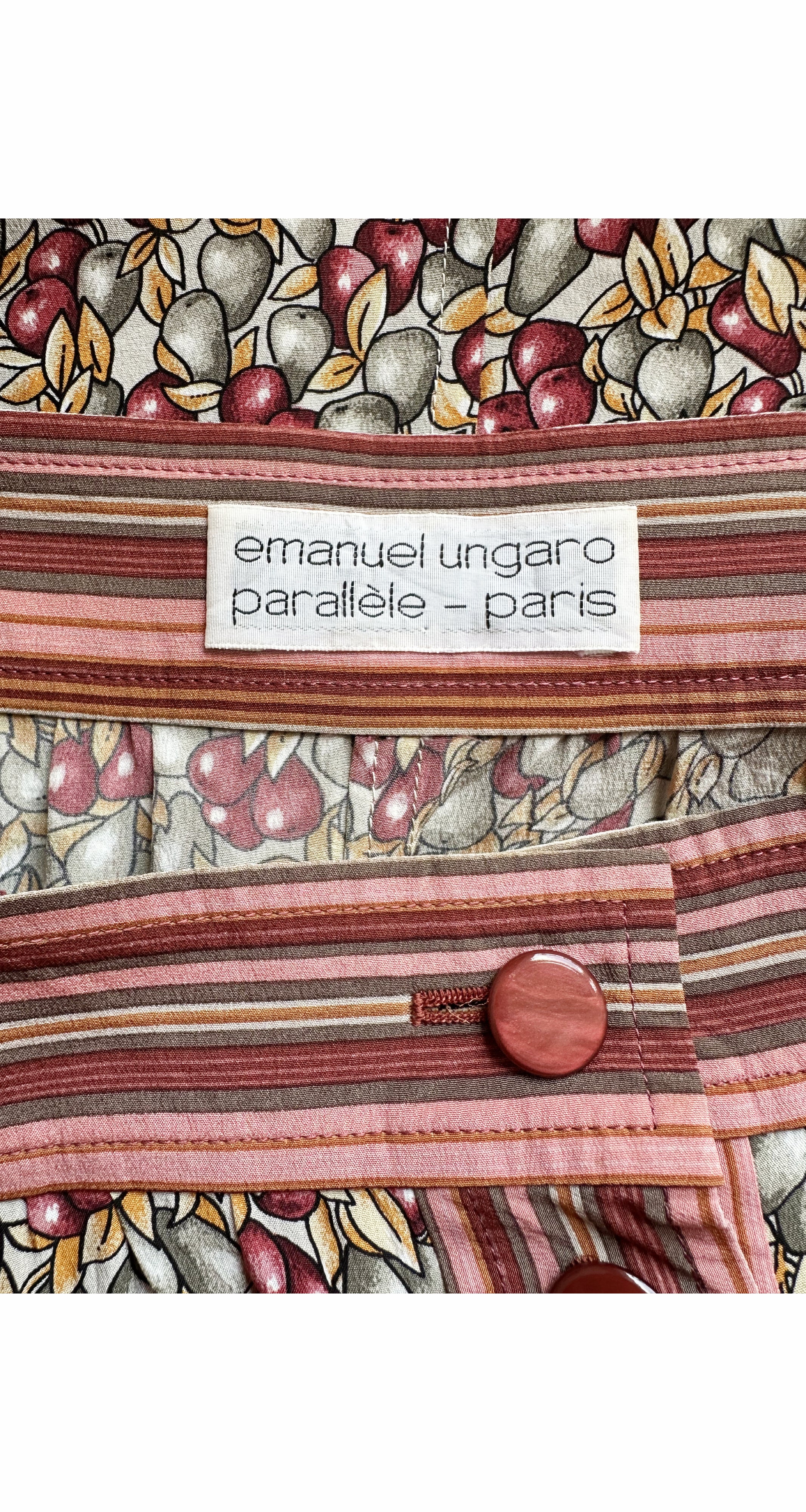 1978 S/S Pear Print Silk Tie-Strap Shift Dress