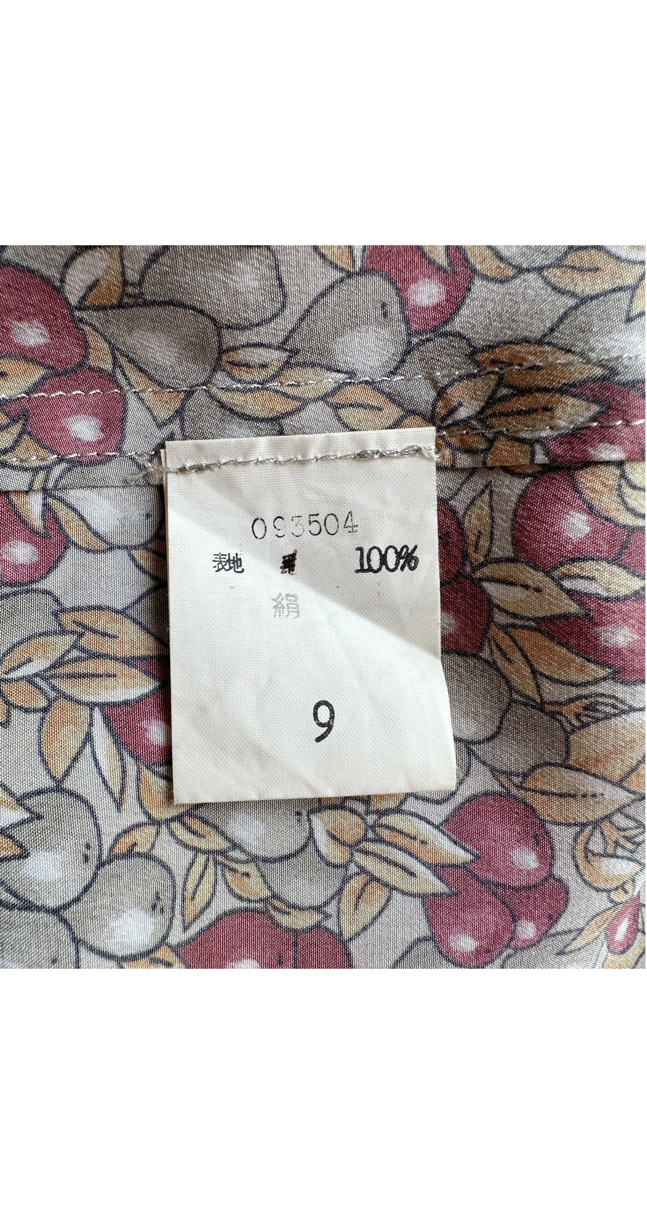 1978 S/S Pear Print Silk Tie-Strap Shift Dress