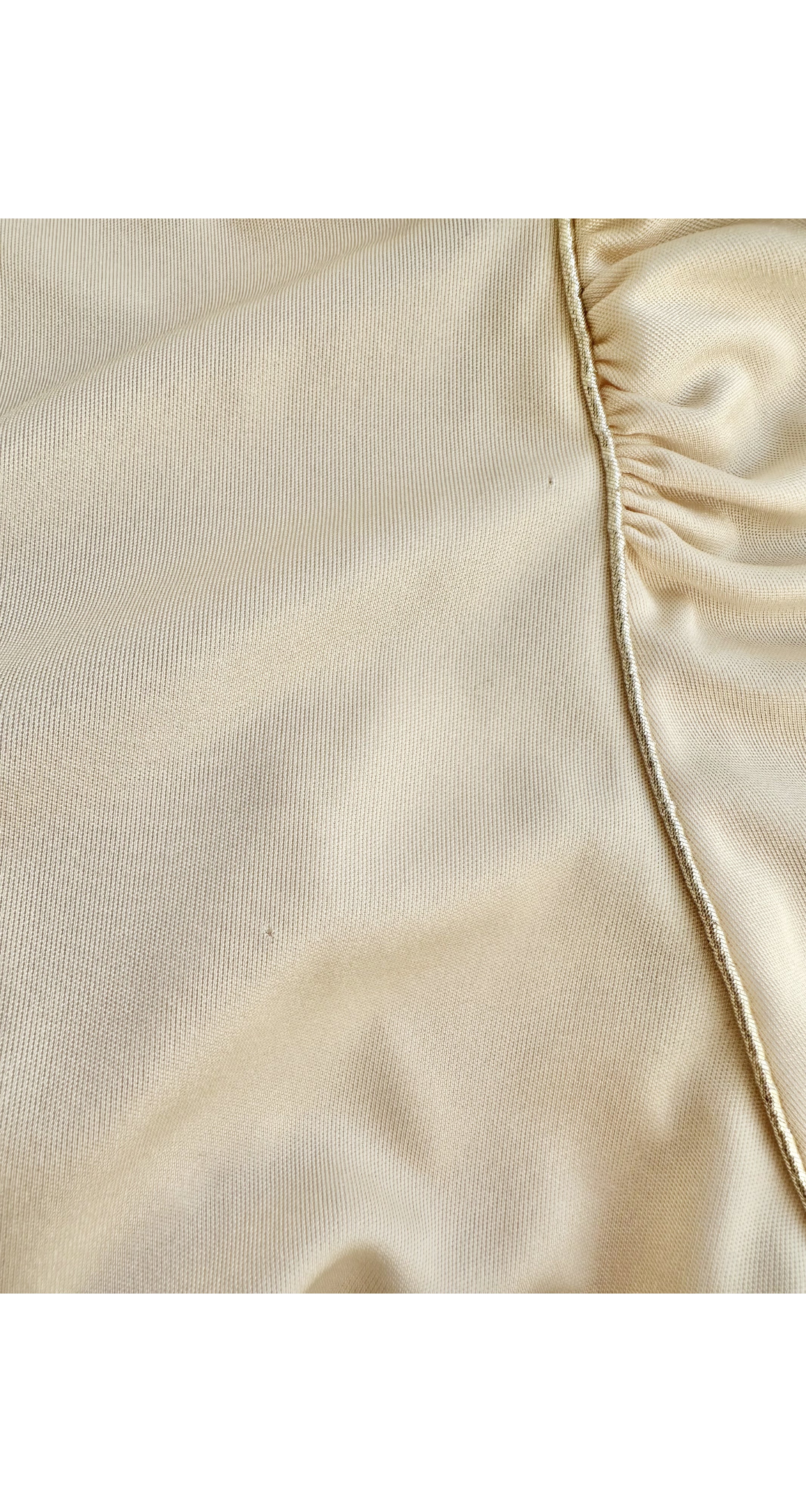 1980s Cream Jersey Plunge Neck Evening Dress