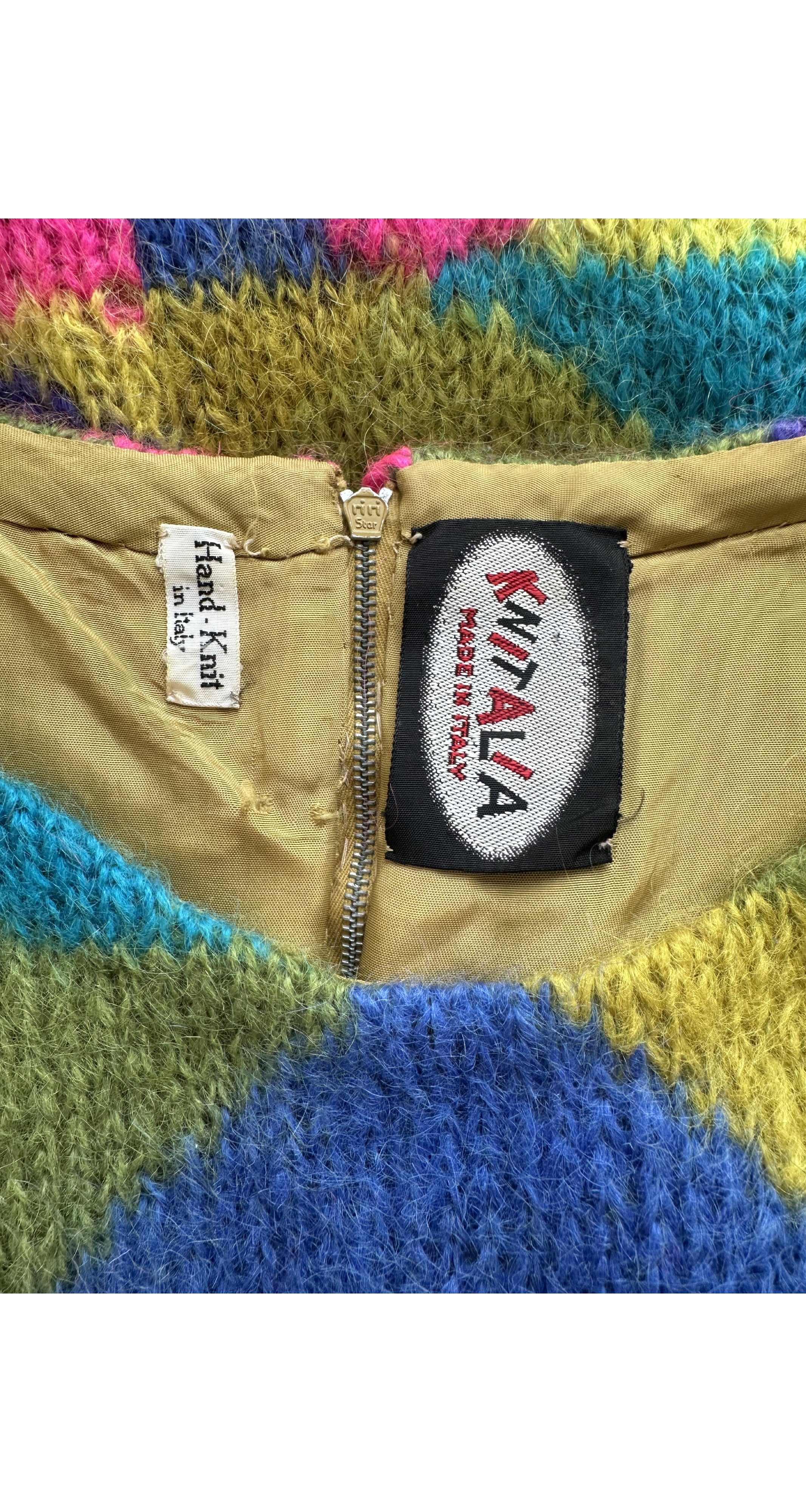 1960s Mod Geometric Print Wool Knit Shift Dress