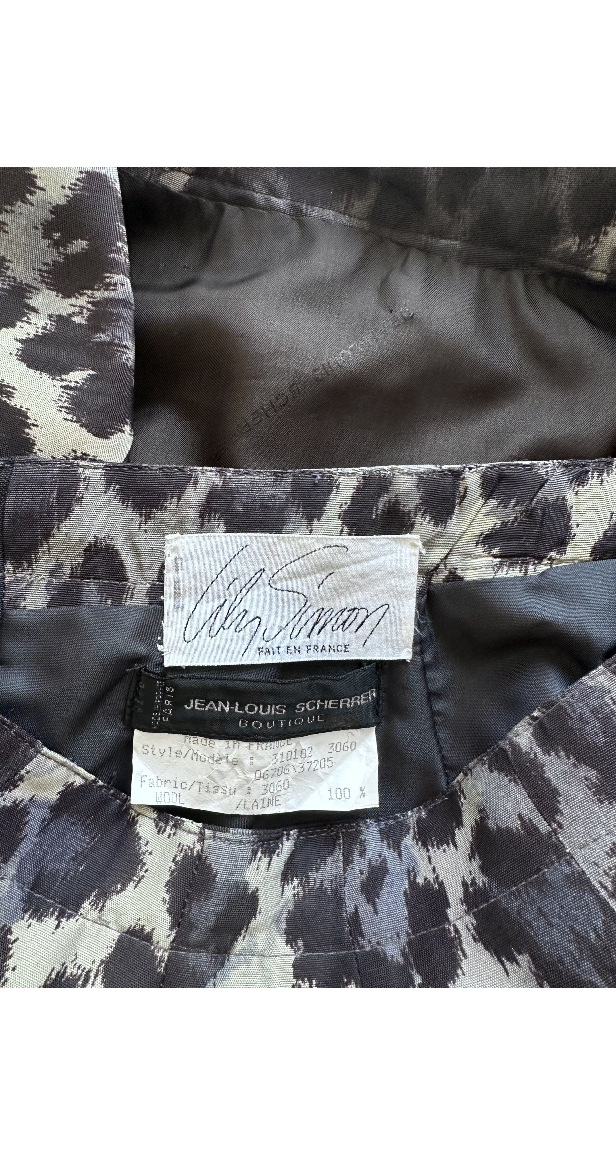 1990 F/W Gray Leopard Print Trench Coat & Skirt Set