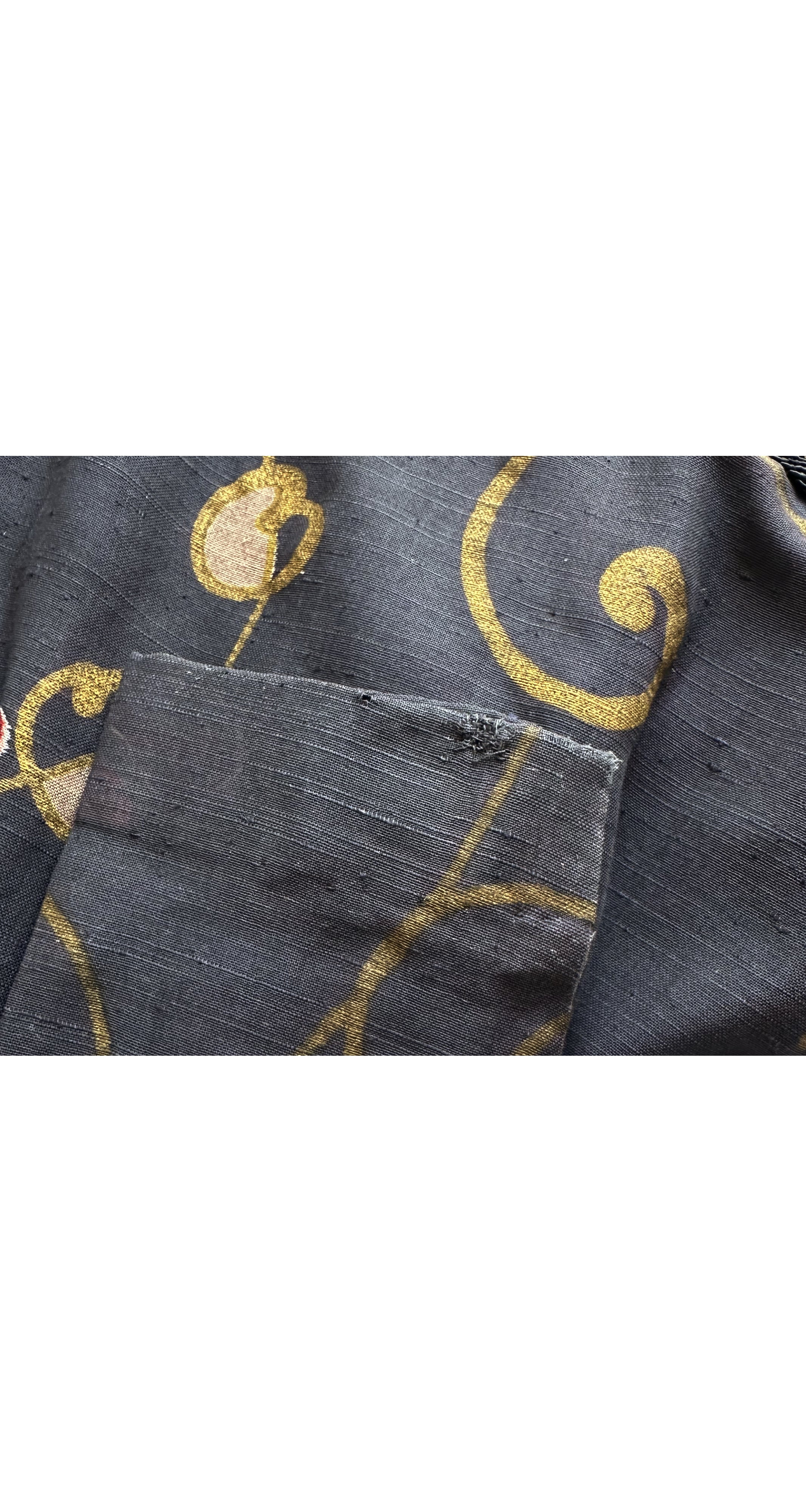 1970s Floral Black Voile Pintuck Midi Dress