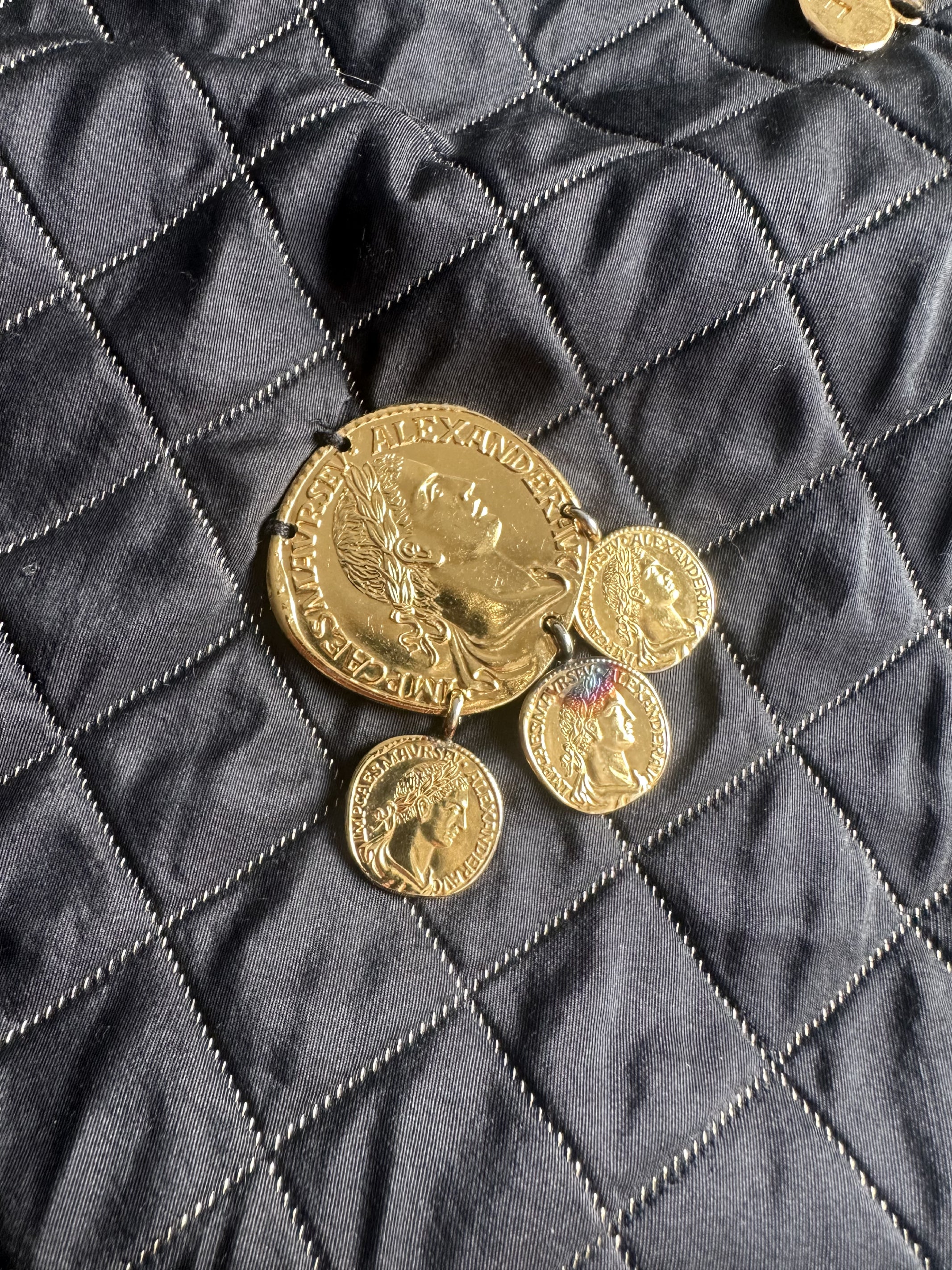 1990 F/W Black & Gold Charm Quilted Pencil Skirt