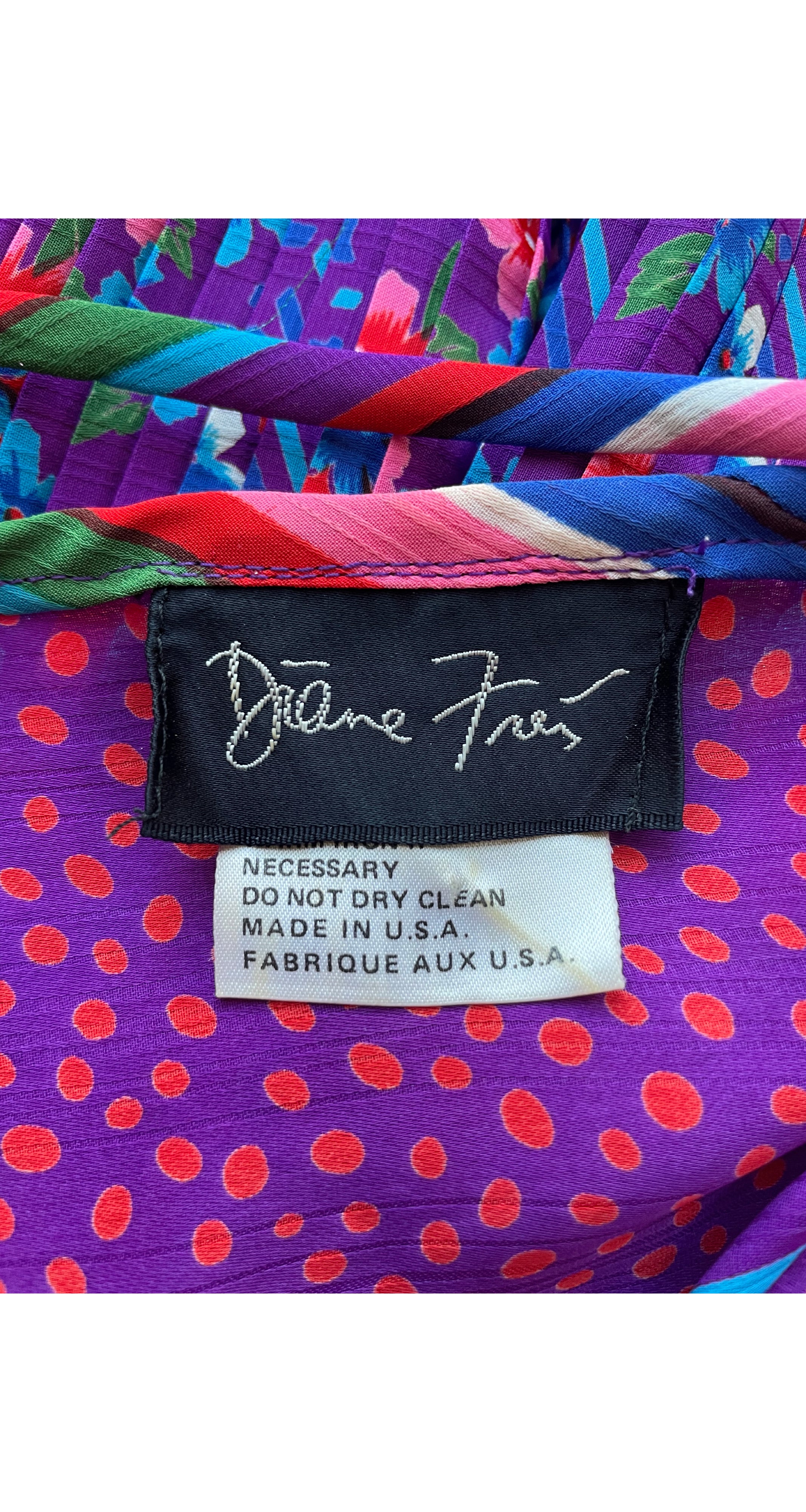 1980s Floral Mixed Print Ruffle Collar Dress