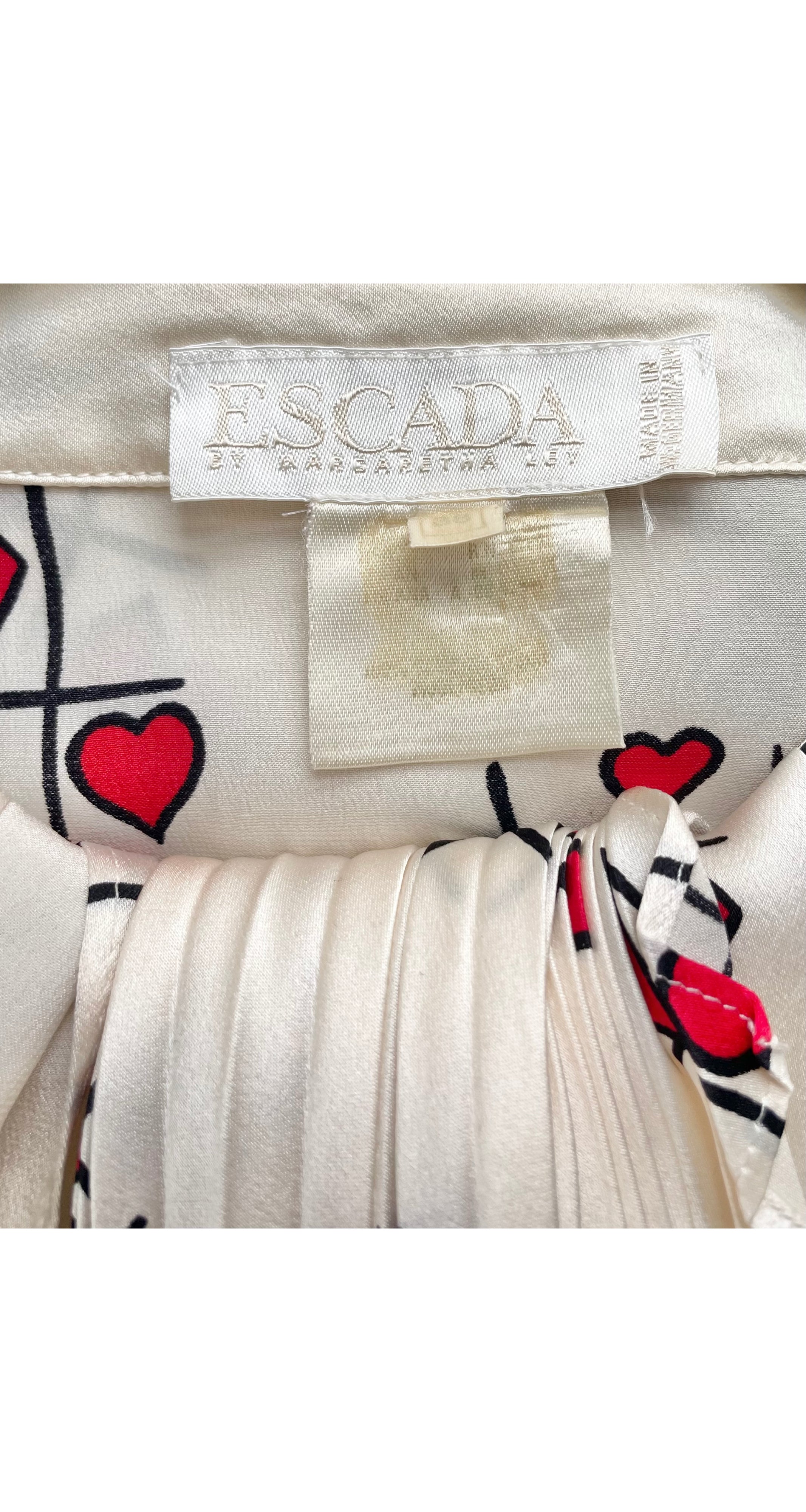 1991 Tic-Tac-Toe Cream Silk Ascot Tie Blouse