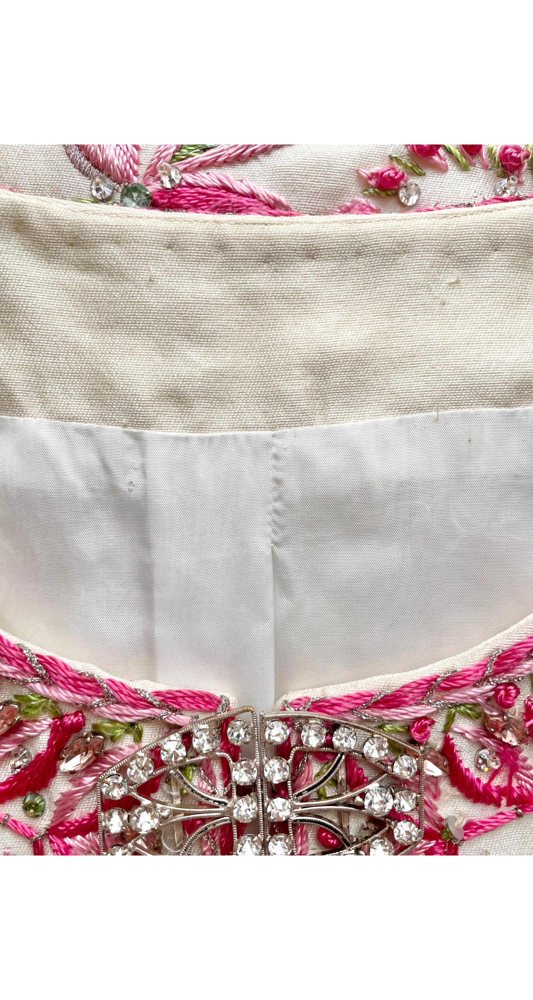 1969 Embellished Green & Pink Floral Embroidered Vest