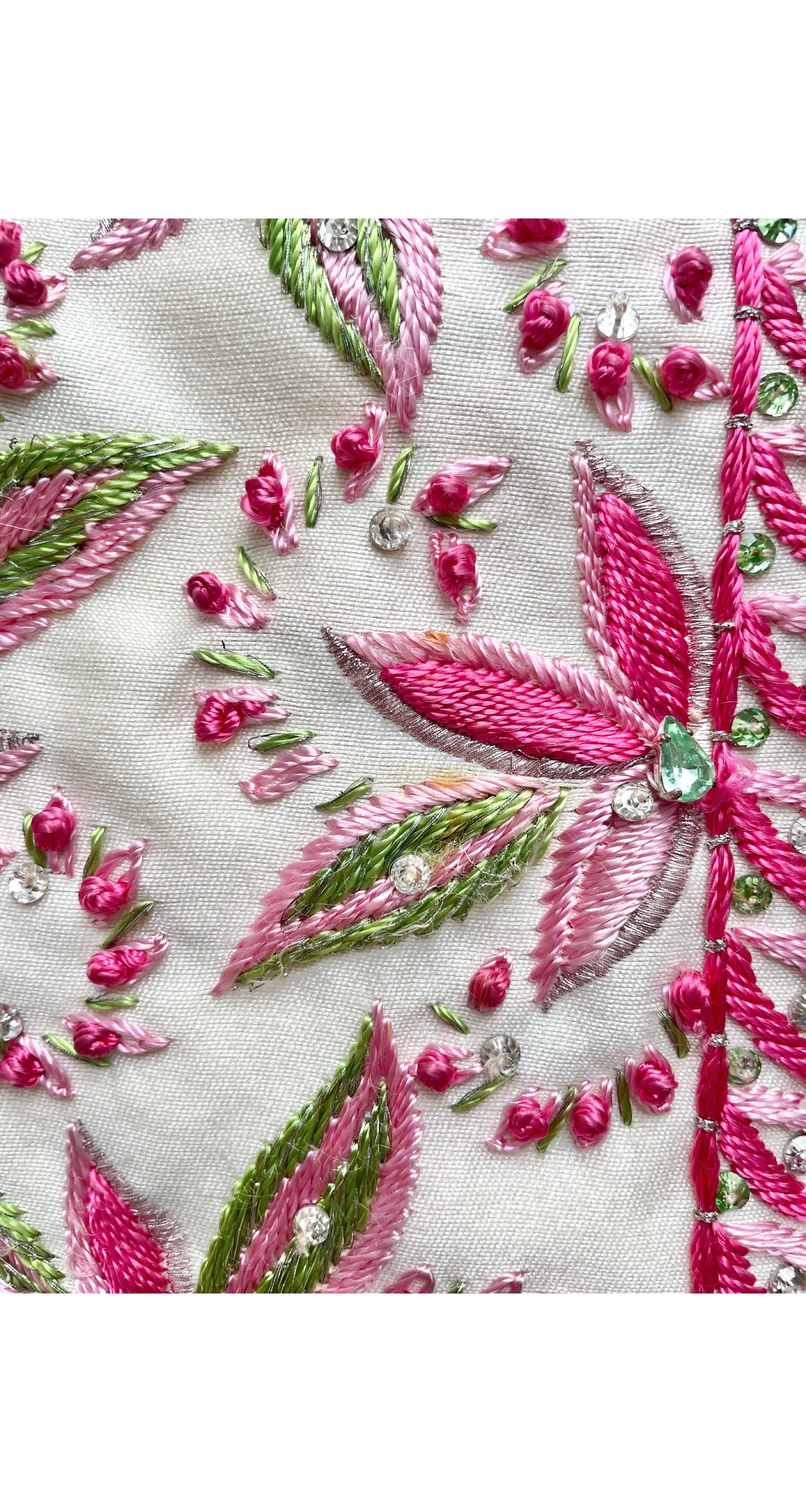 1969 Embellished Green & Pink Floral Embroidered Vest