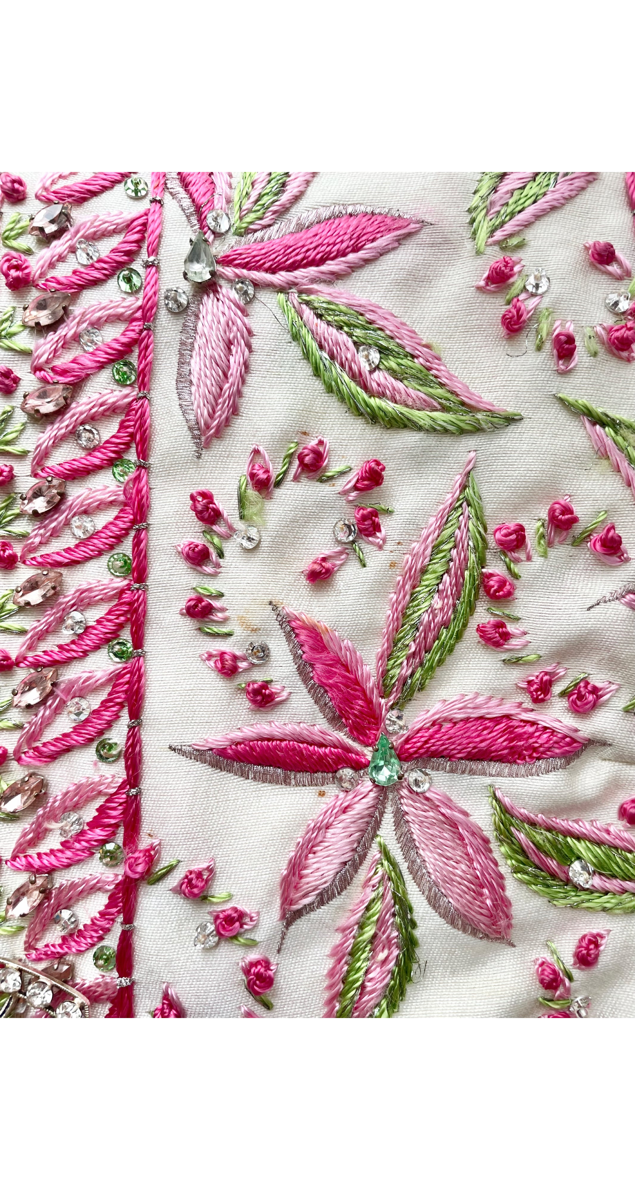 1969 Embellished Green & Pink Floral Embroidered Vest