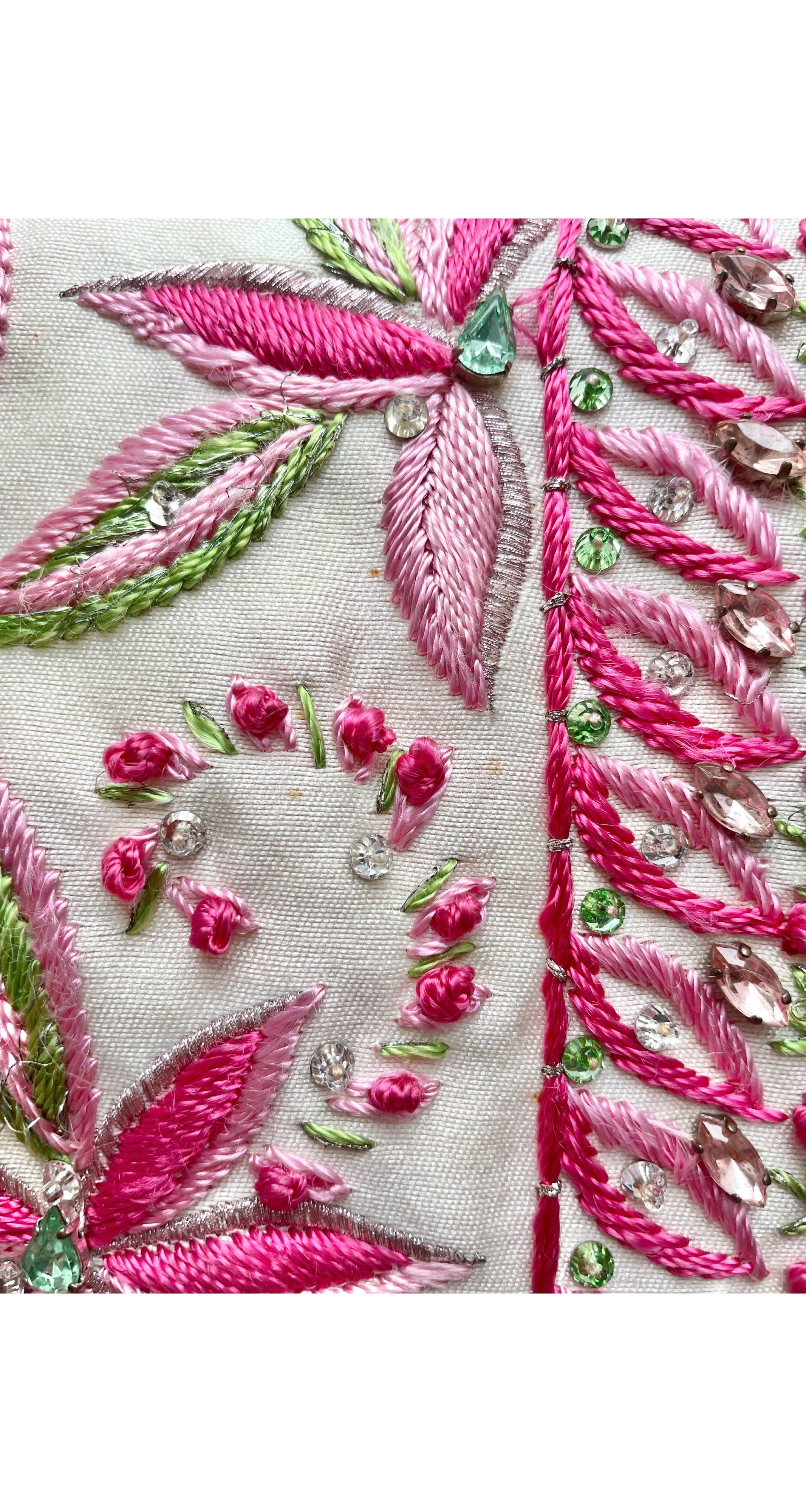 1969 Embellished Green & Pink Floral Embroidered Vest