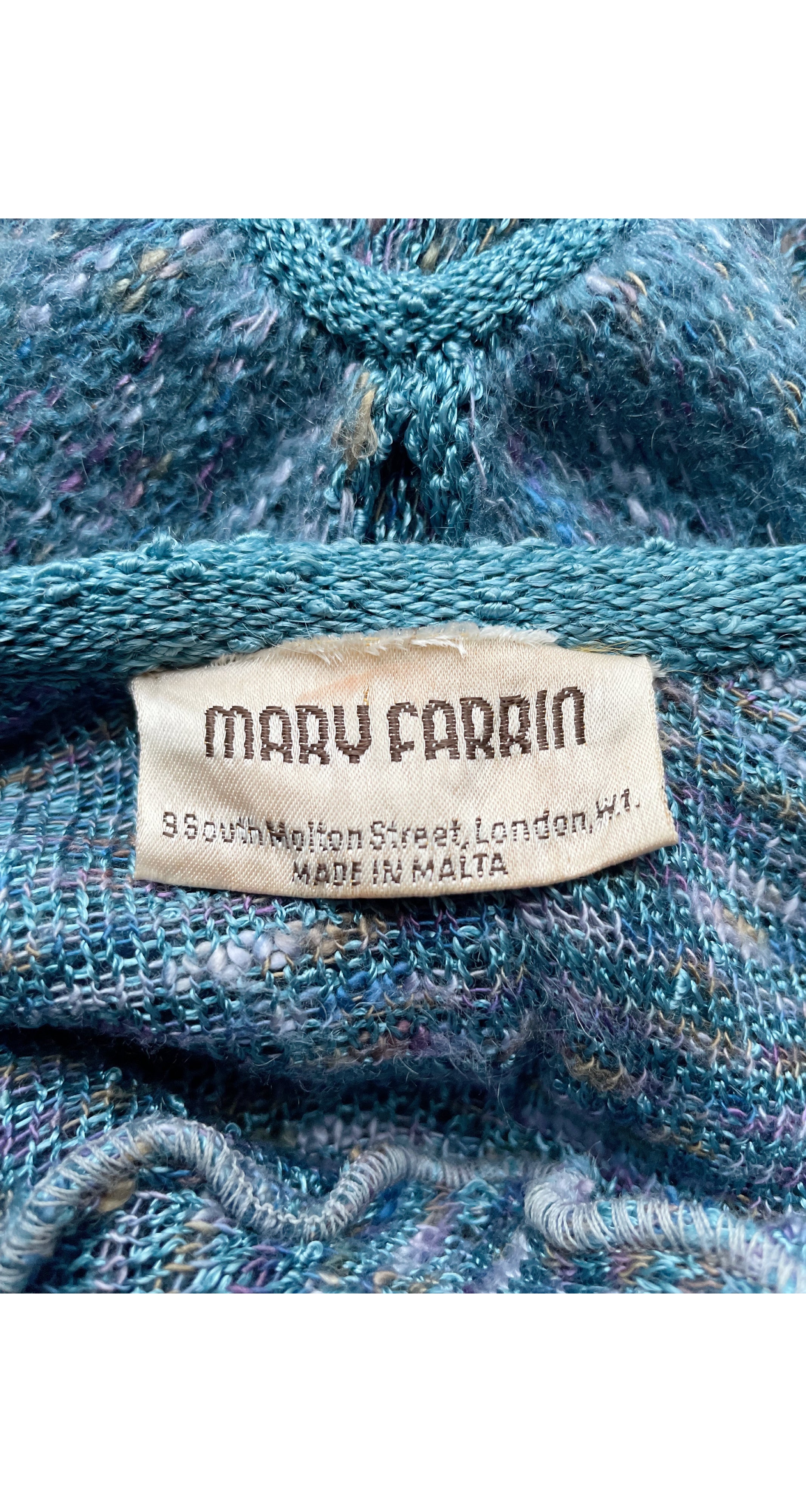 1970s Blue Wool Knit Dolman Sleeve Belted Dress