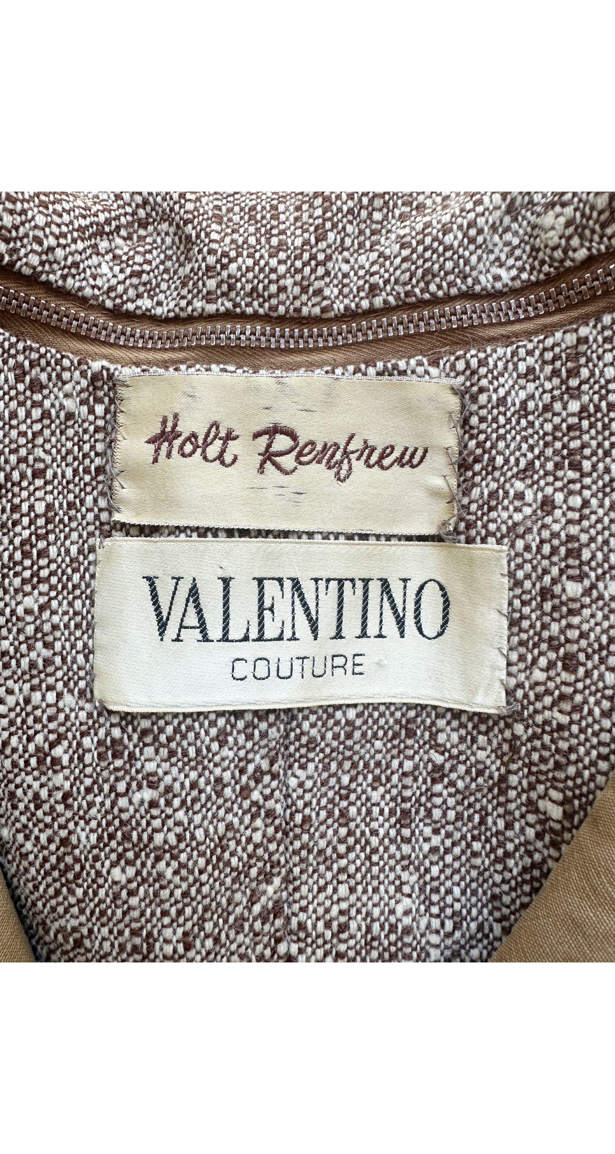 1960s/1970s Brown Cotton Canvas & Tweed Hooded Coat