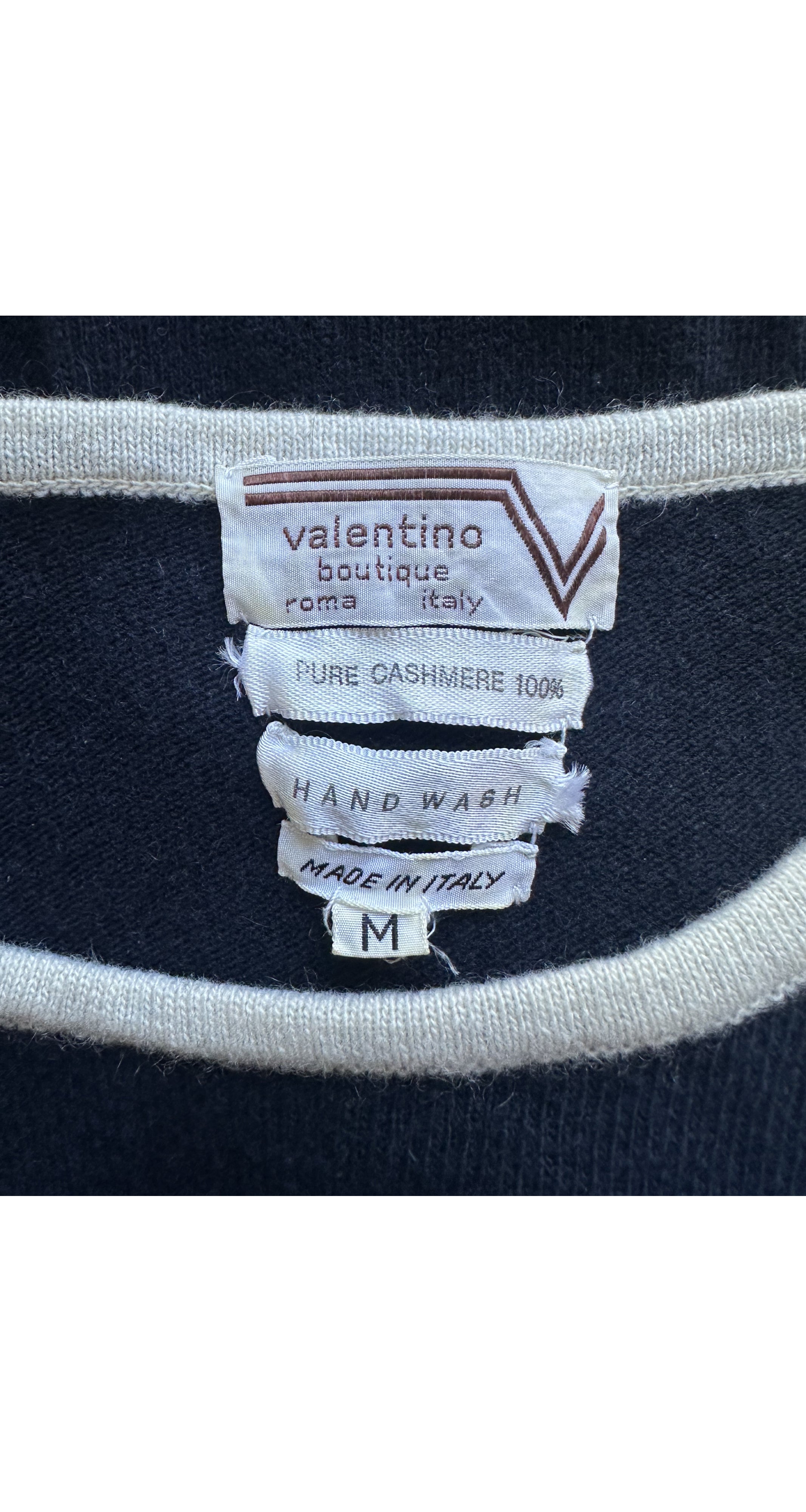 1970s "V" Logo Navy Cashmere Pullover Sweater
