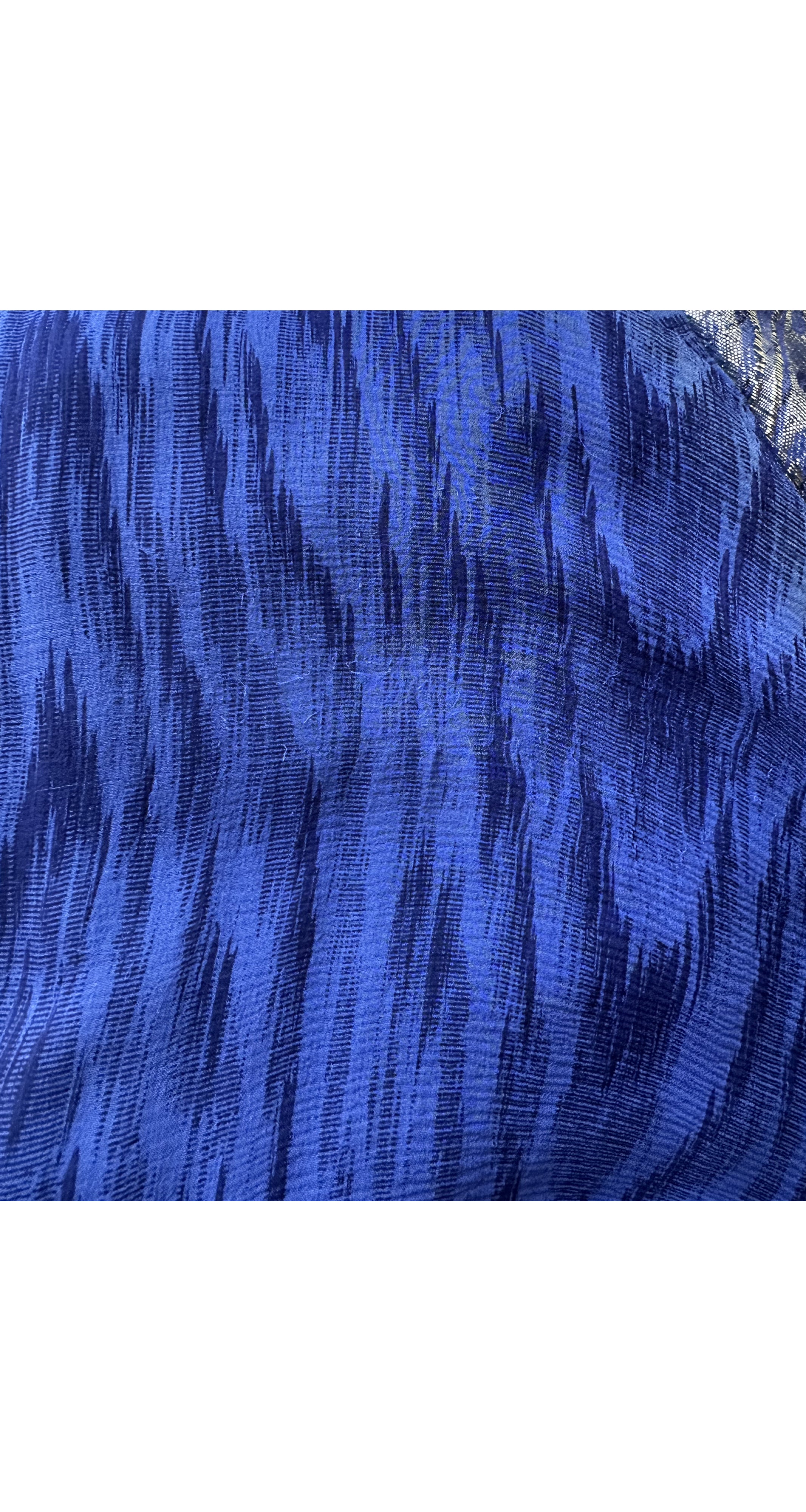 1970s Paisley Lurex Indigo Silk Chiffon Gown