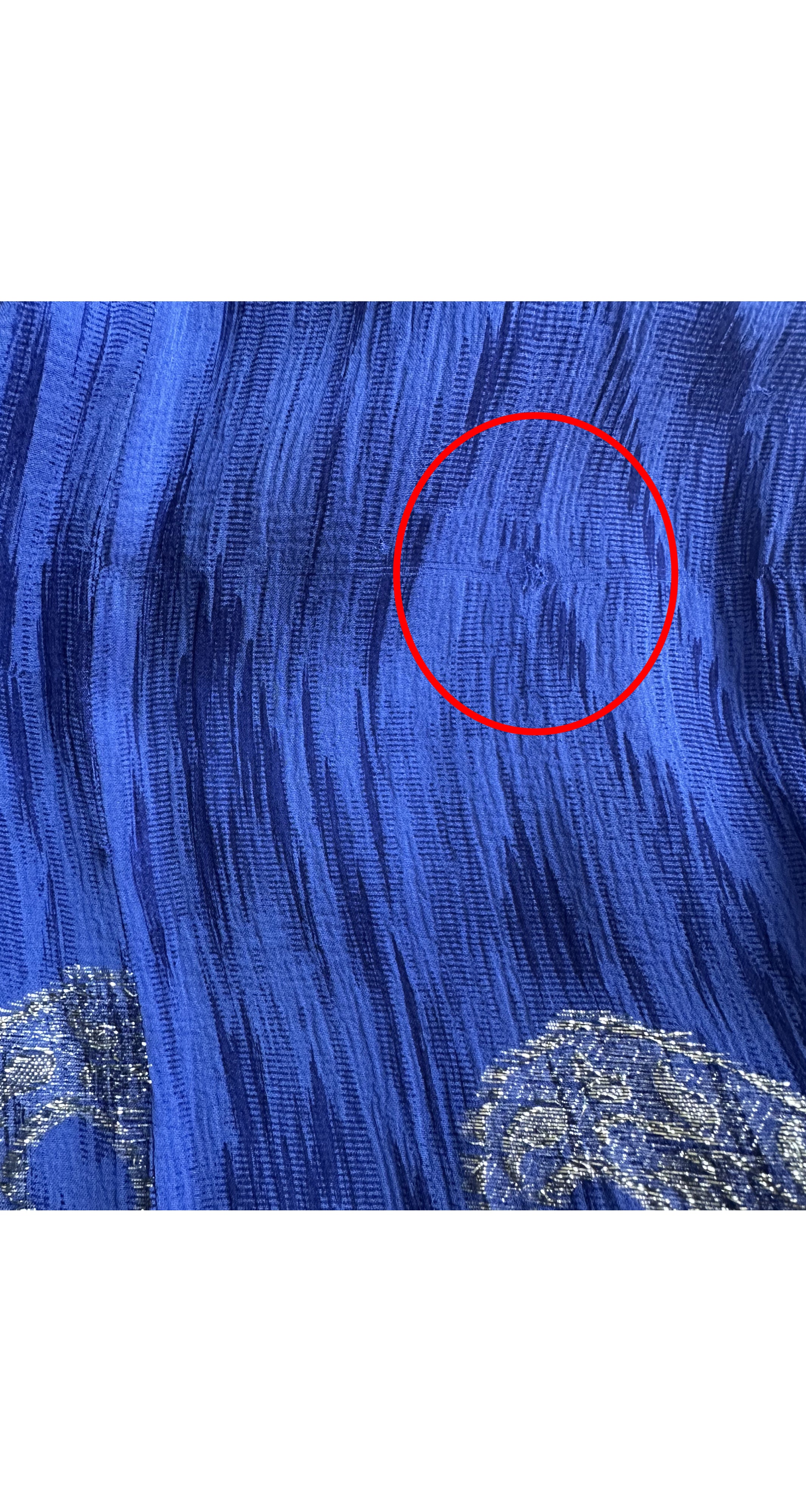 1970s Paisley Lurex Indigo Silk Chiffon Gown