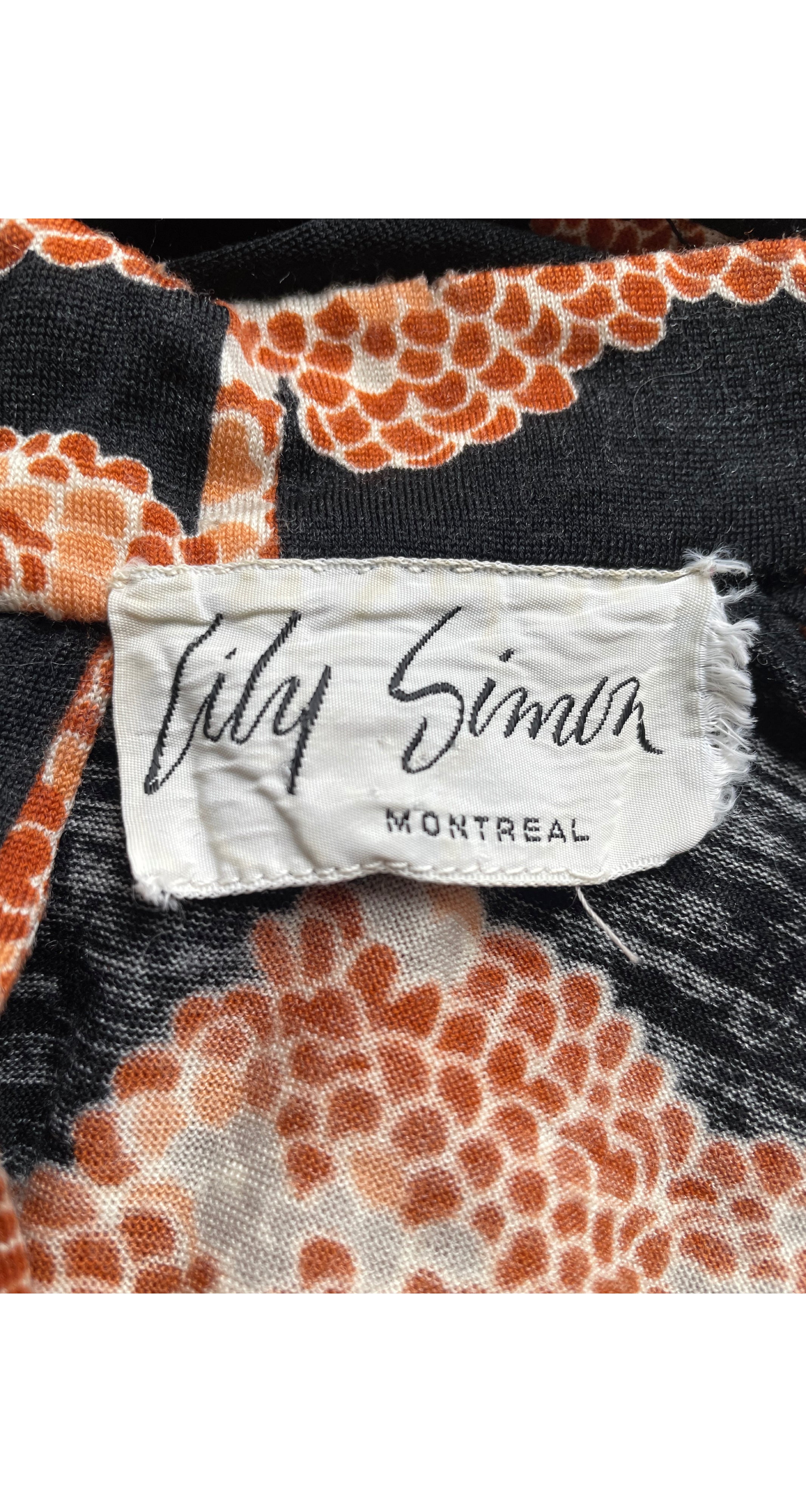 1970s Abstract Floral Print Jersey Belted Maxi Dress