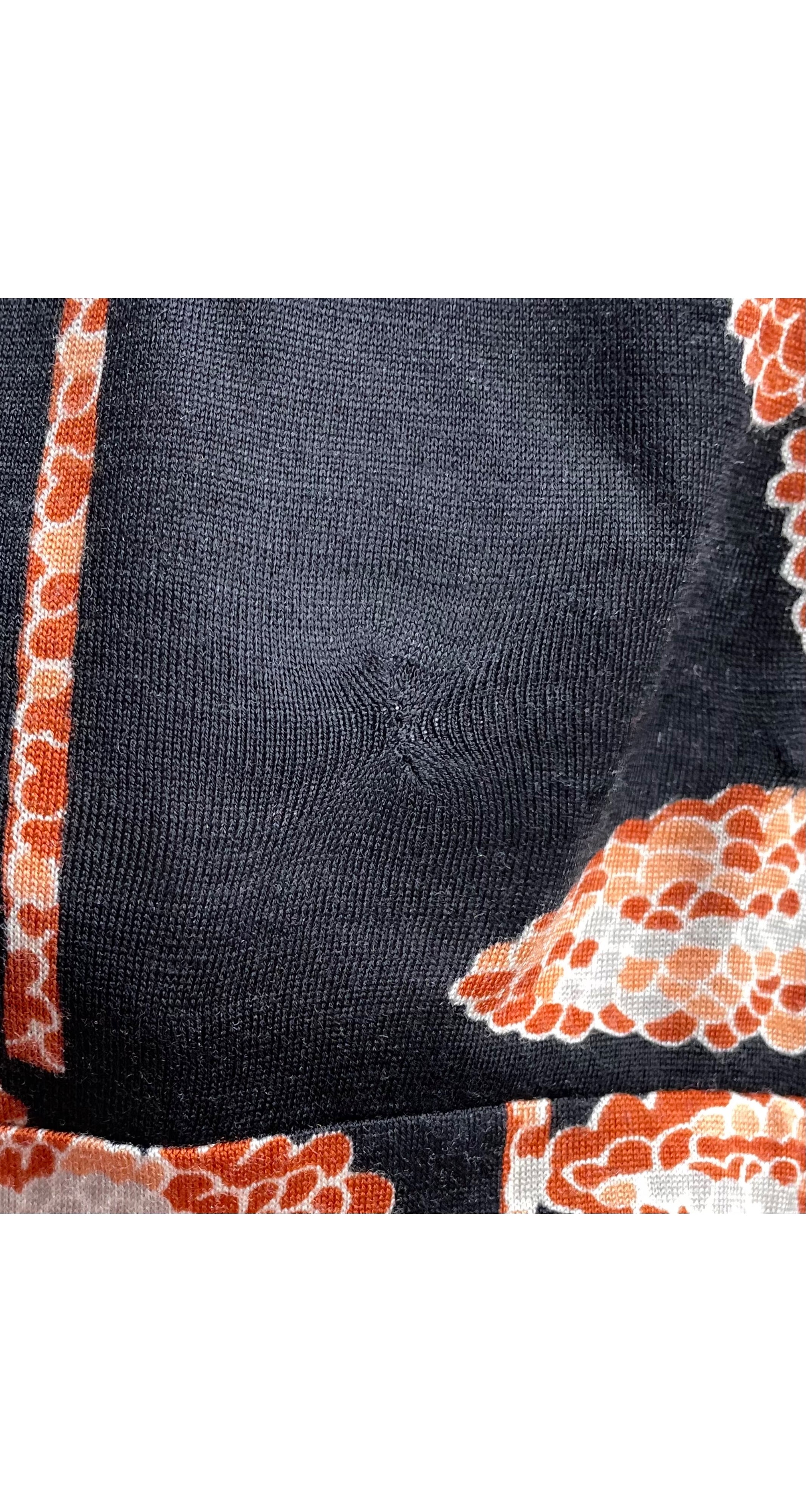 1970s Abstract Floral Print Jersey Belted Maxi Dress