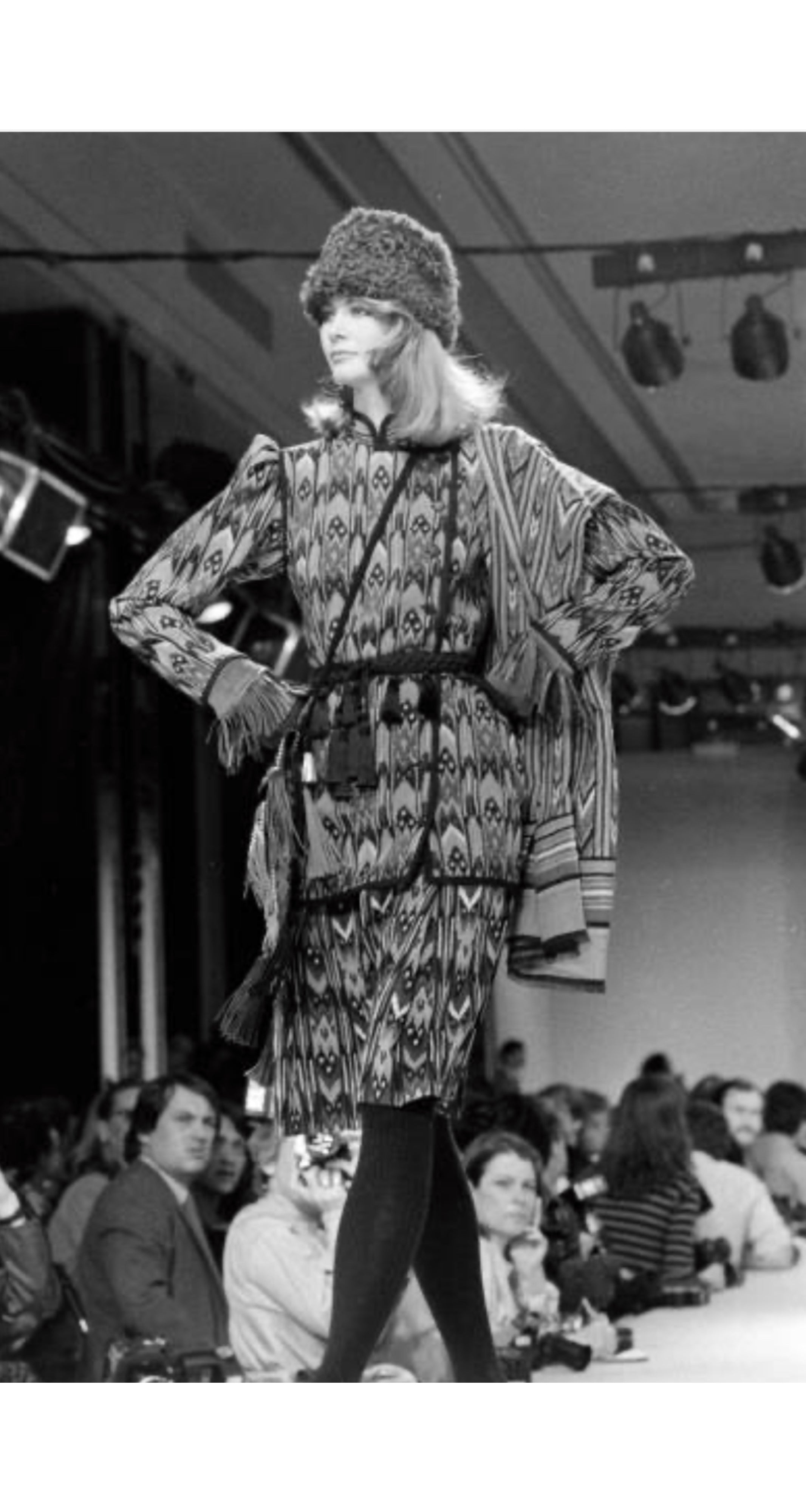 1980 F/W Runway Ikat Print Wool Challis Pleated Skirt