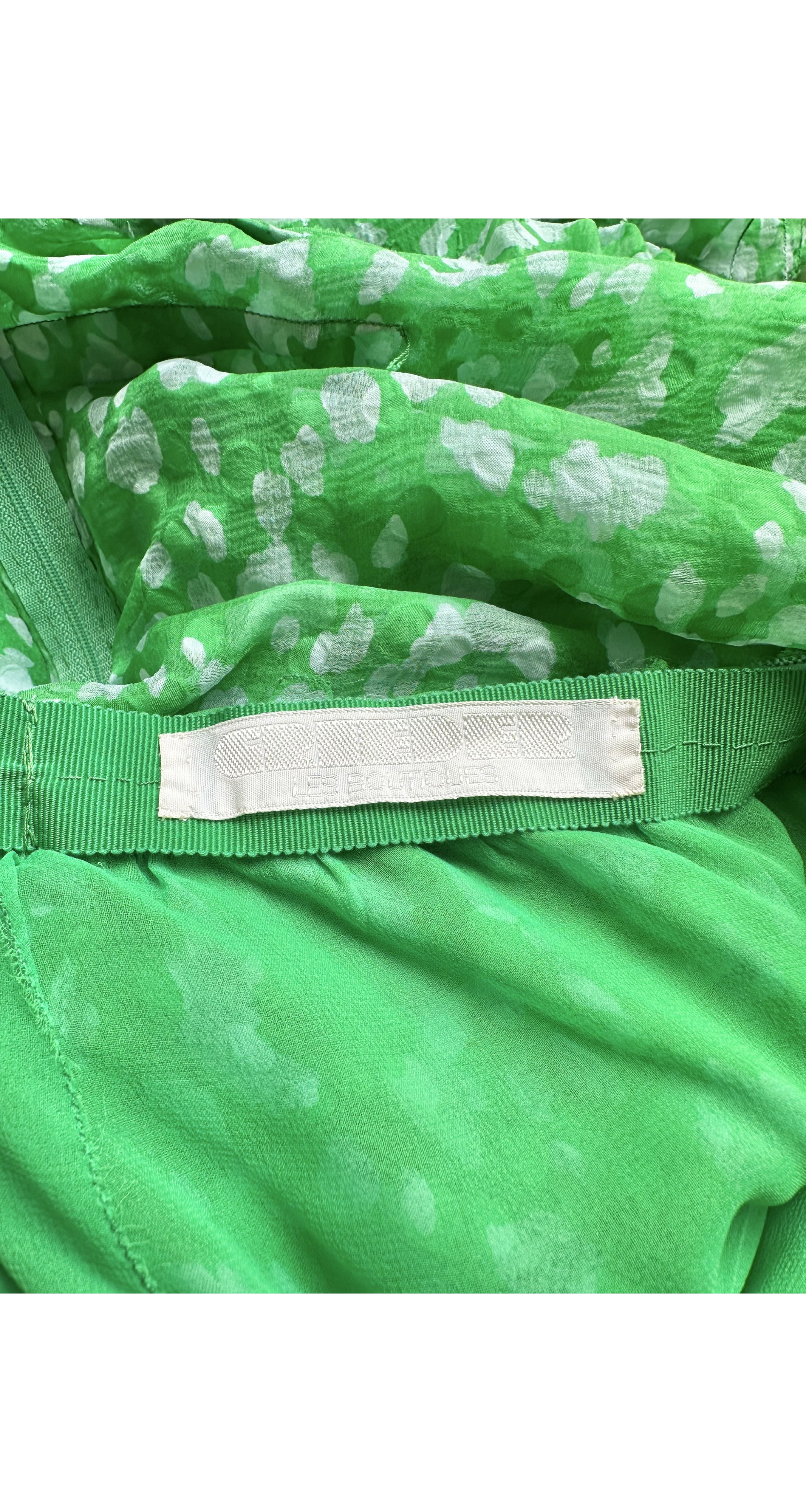 1980s Couture Green Silk Chiffon One-Shoulder Gown