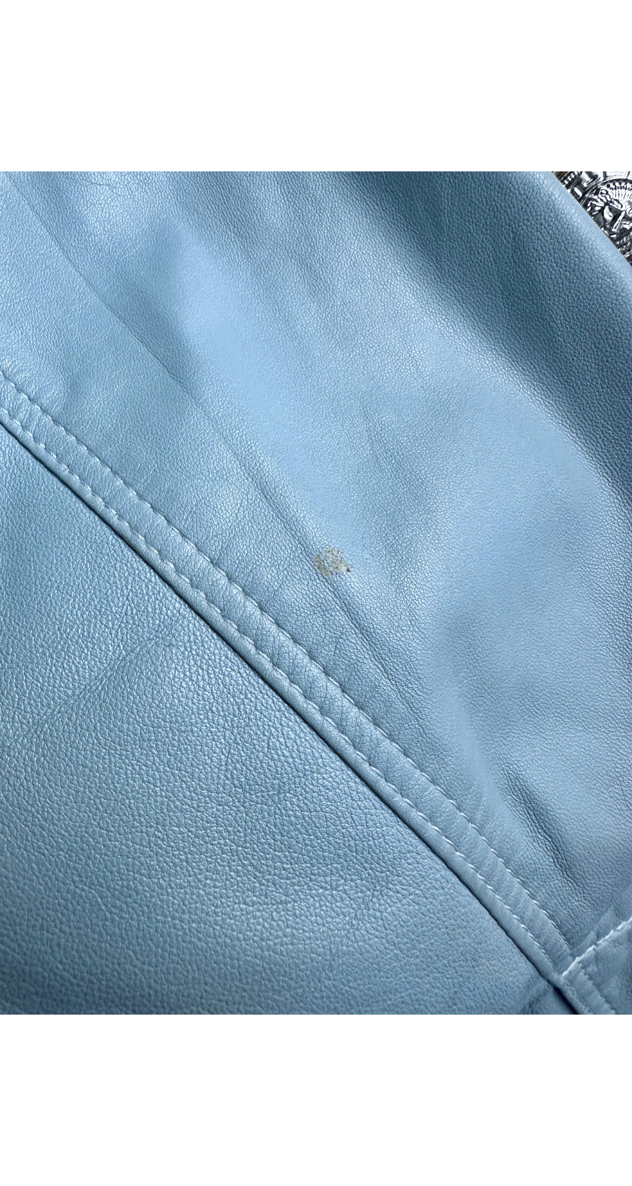 1990s Powder Blue Leather Cropped Jacket