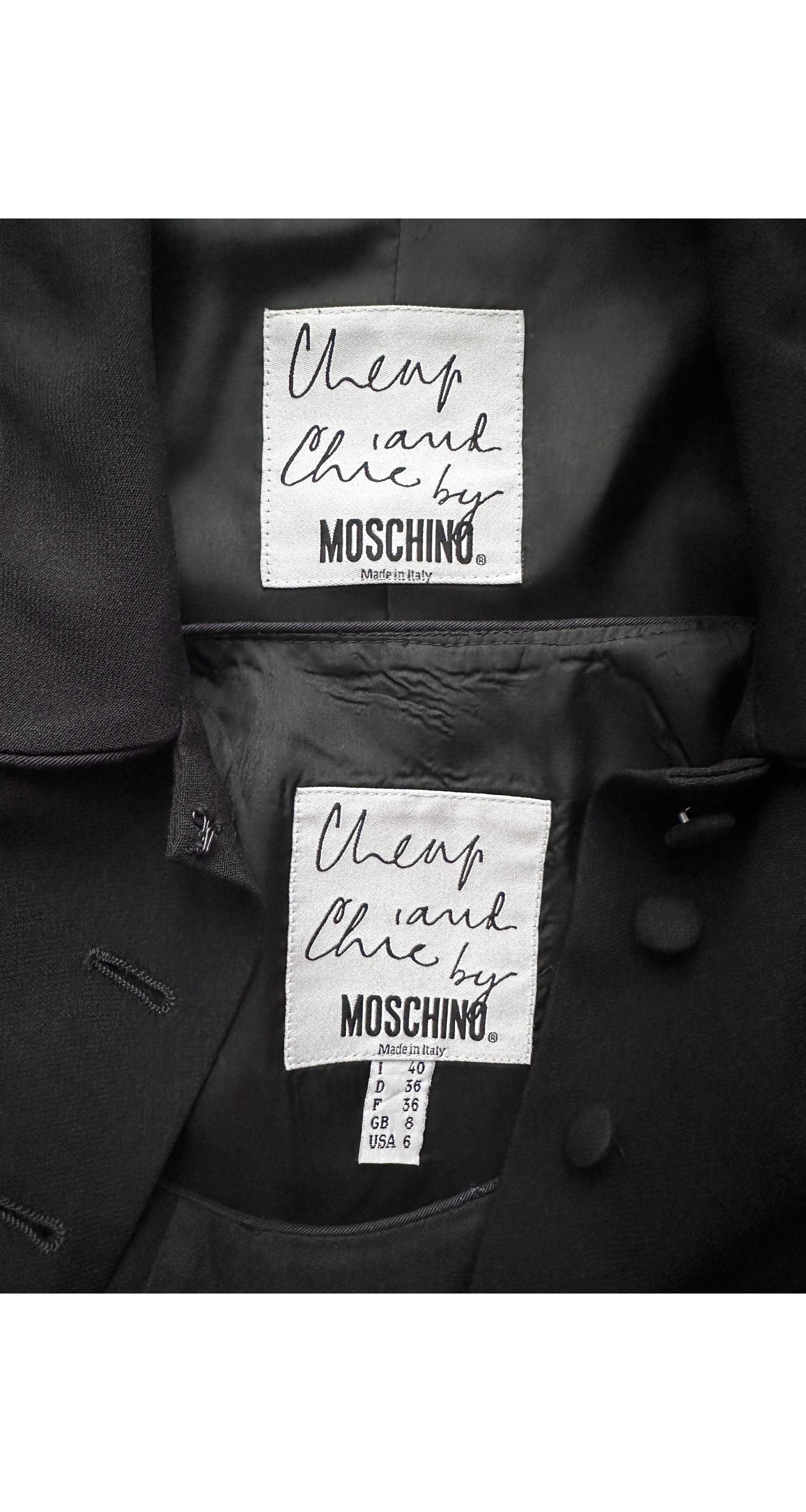 1990s Envelope Pocket Black Crepe Mini Skirt Suit