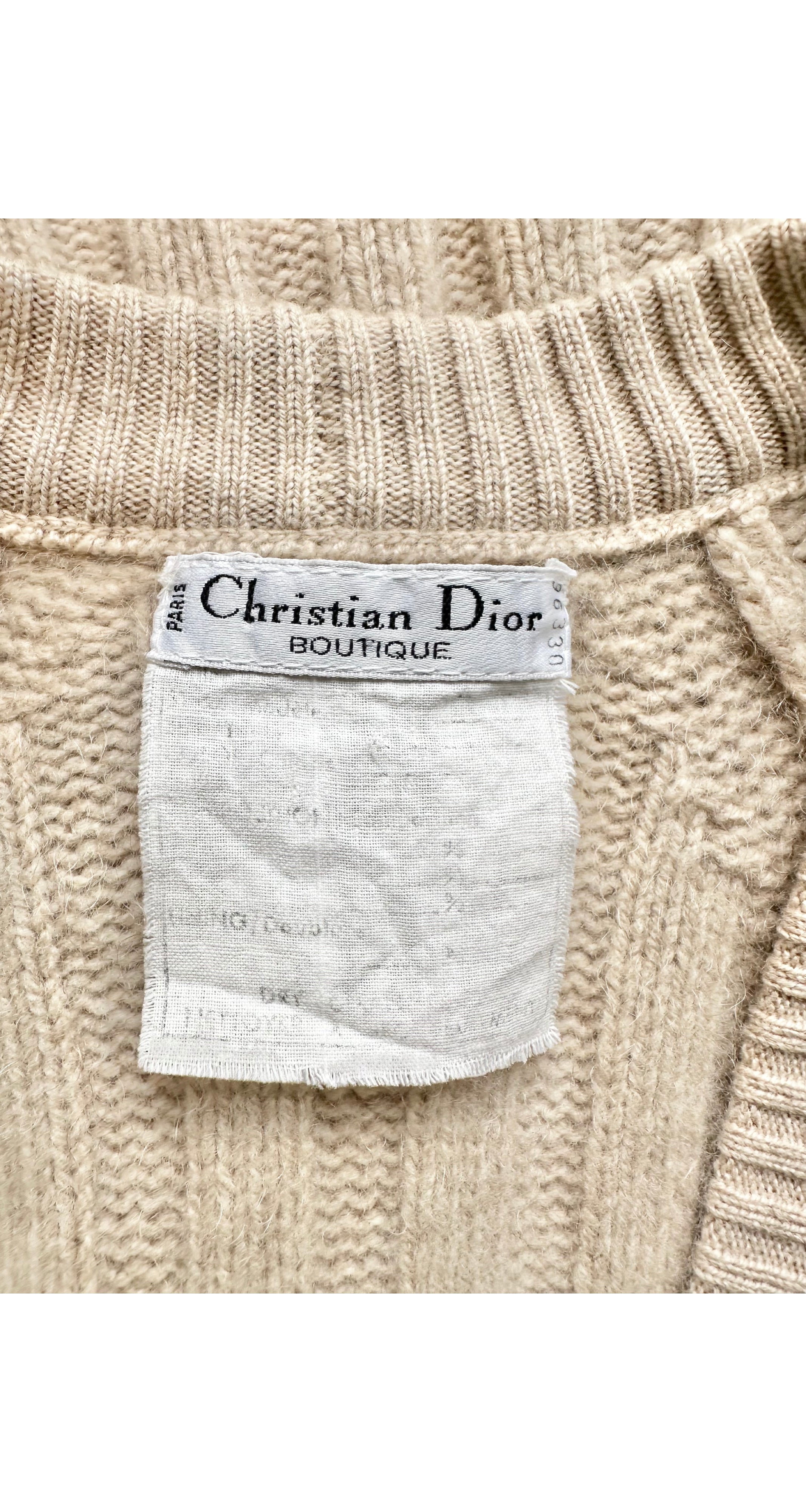 1990s Beige Ribbed Cashmere Cardigan Sweater