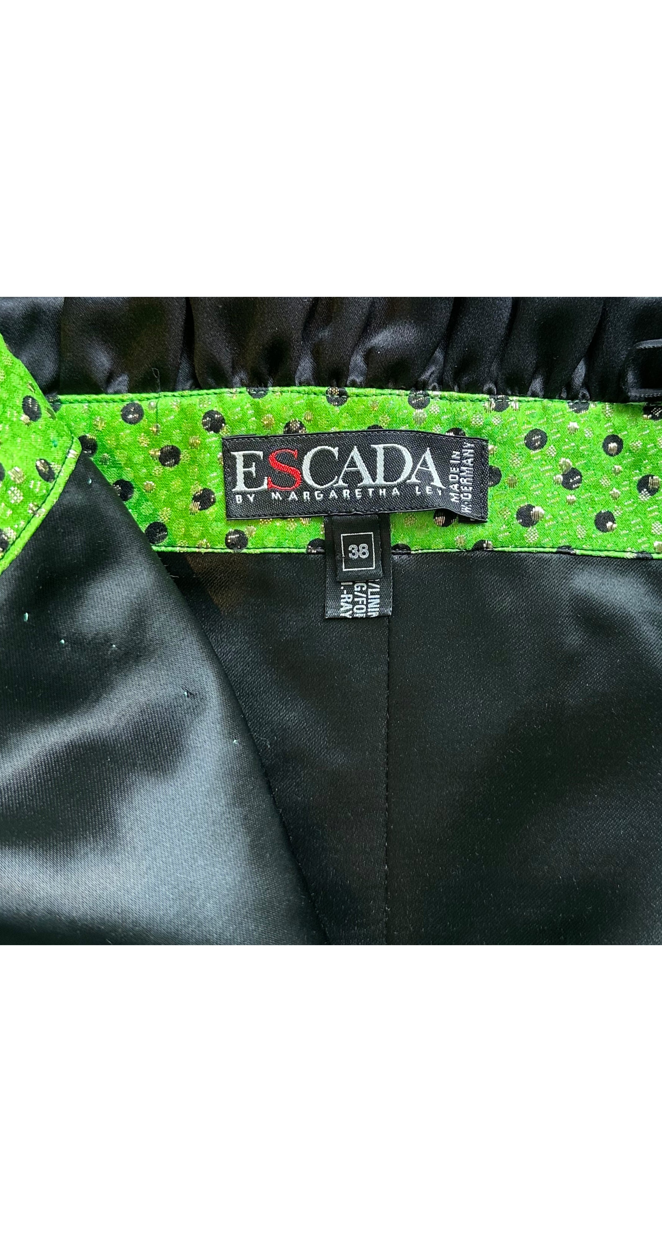 1989 F/W Polka Dot Lurex Green Silk Bustier Cocktail Dress