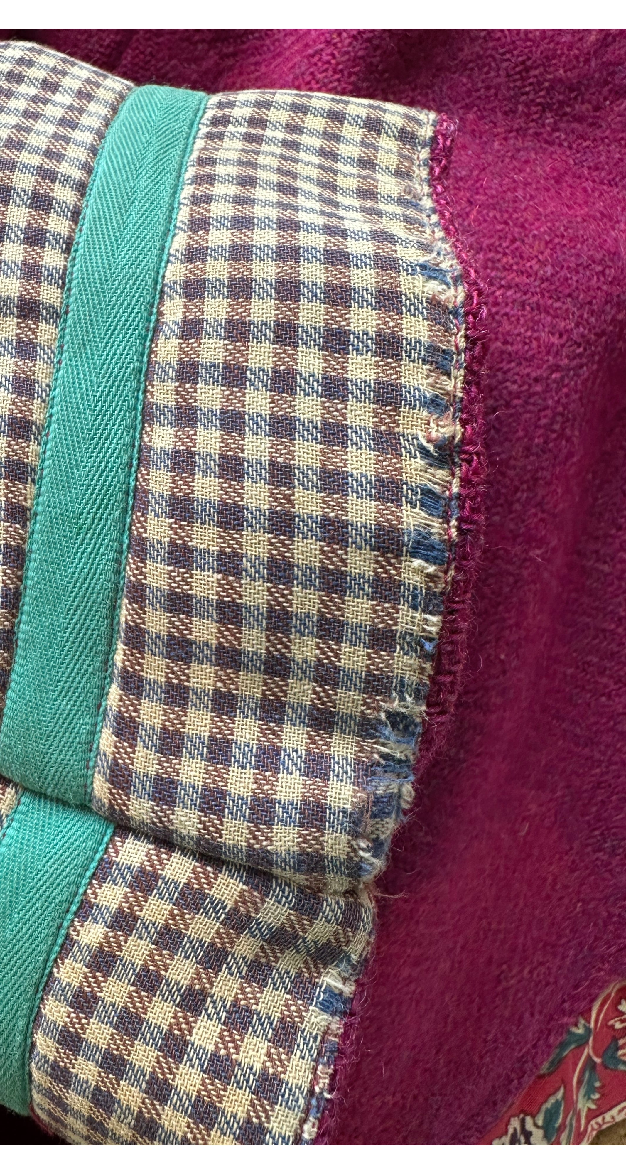 1980s Floral Patchwork Magenta Wool Tie Coat