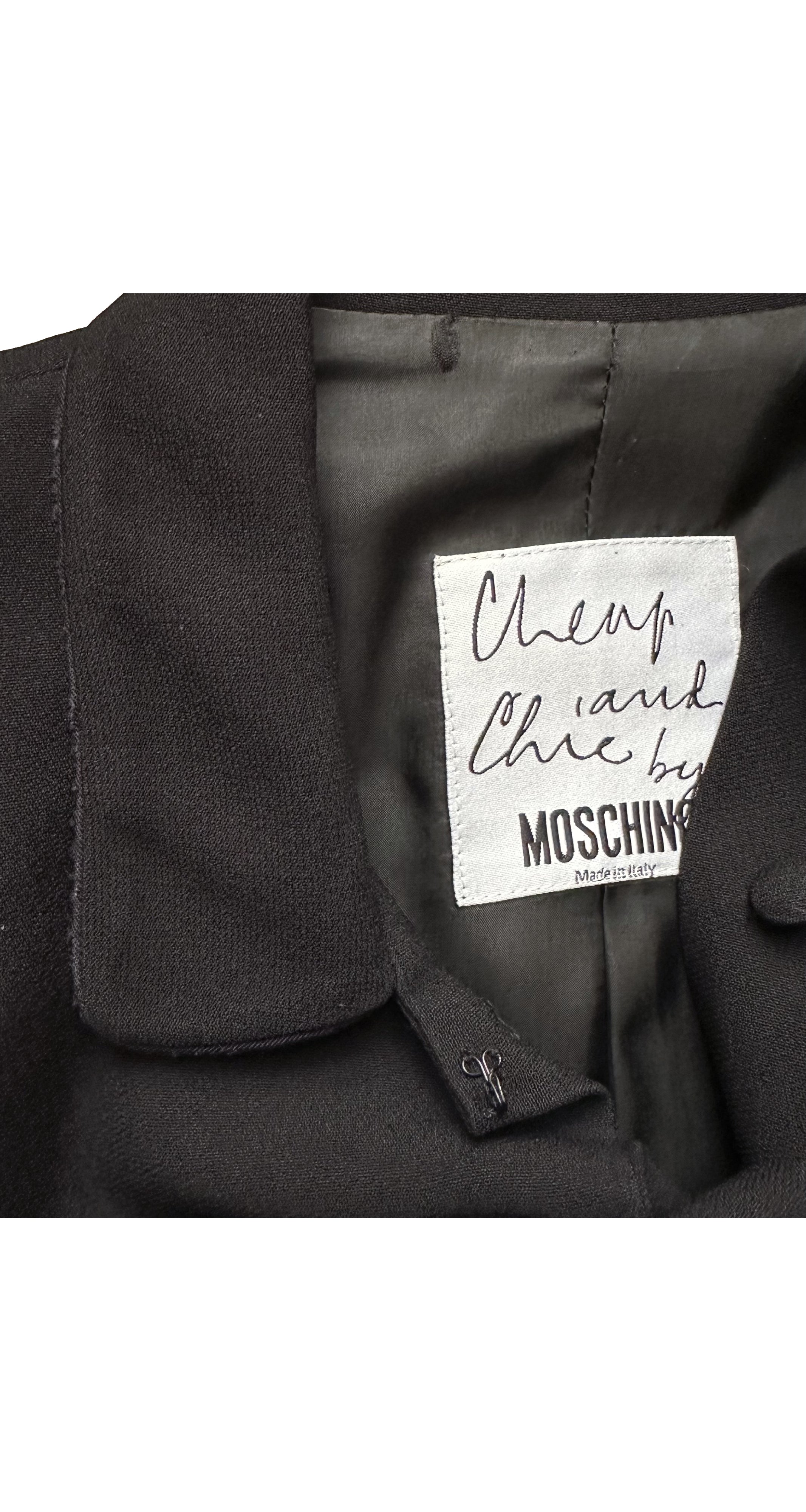 1990s Envelope Pocket Black Crepe Mini Skirt Suit