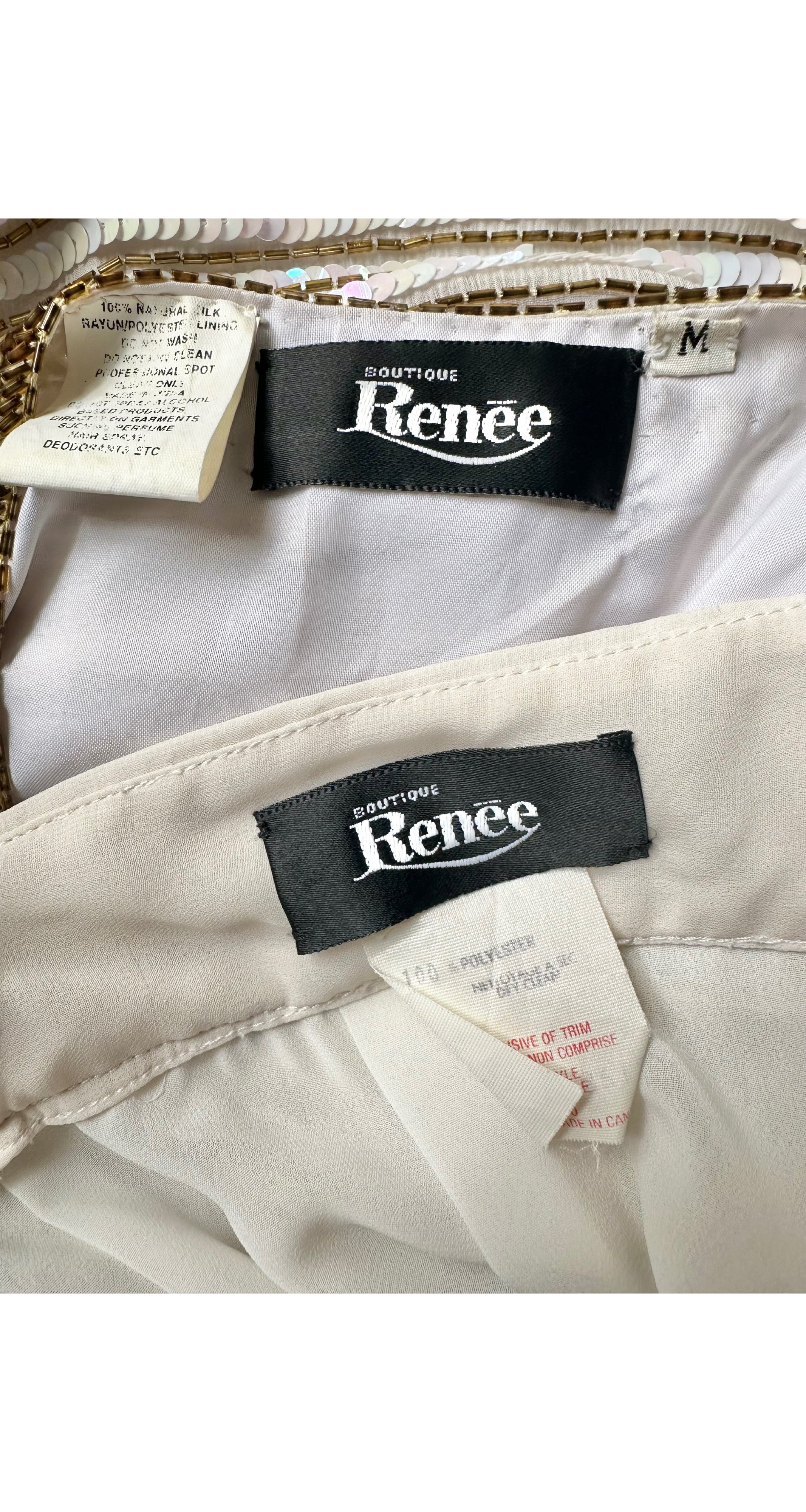 1980s Cream Sequin Vest & Palazzo Pant Evening Set