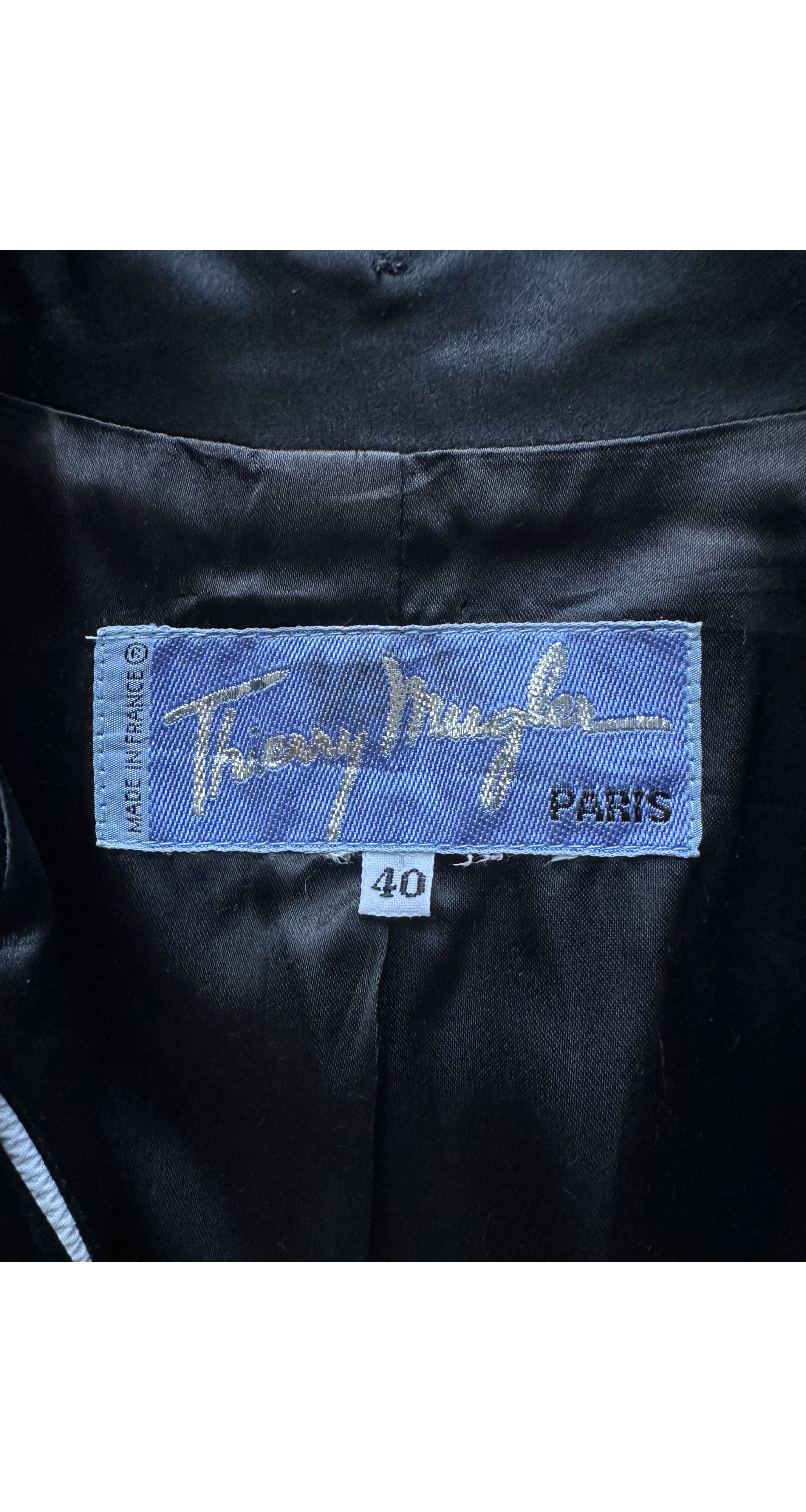 1990s Black Silk Satin Tie-Neck Tuxedo Jacket