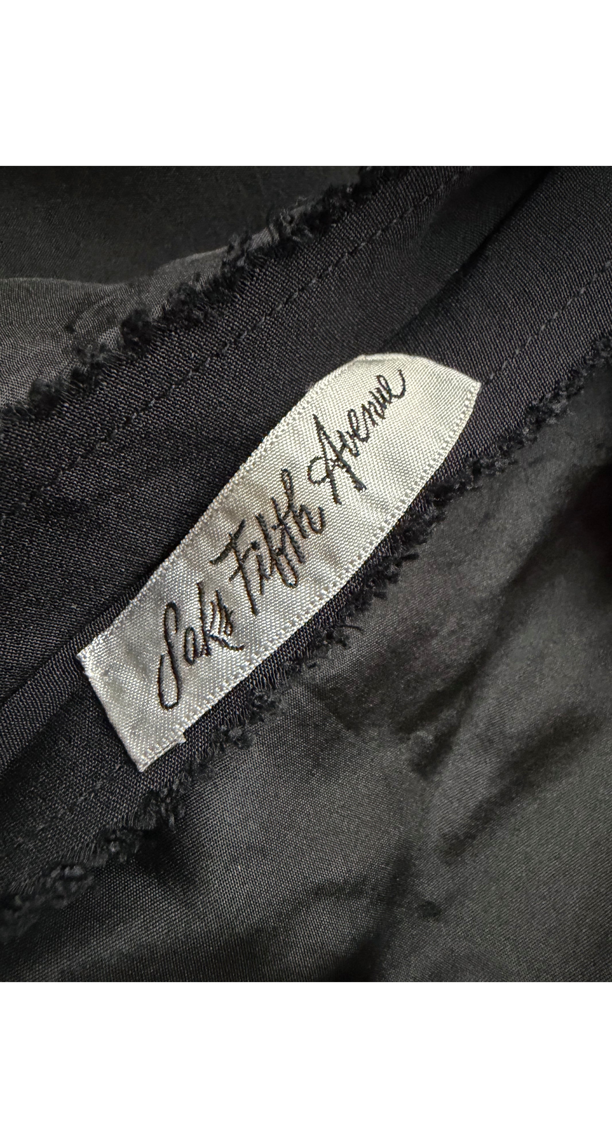 1960s Black Silk Crepe Ruffle Trim Dress