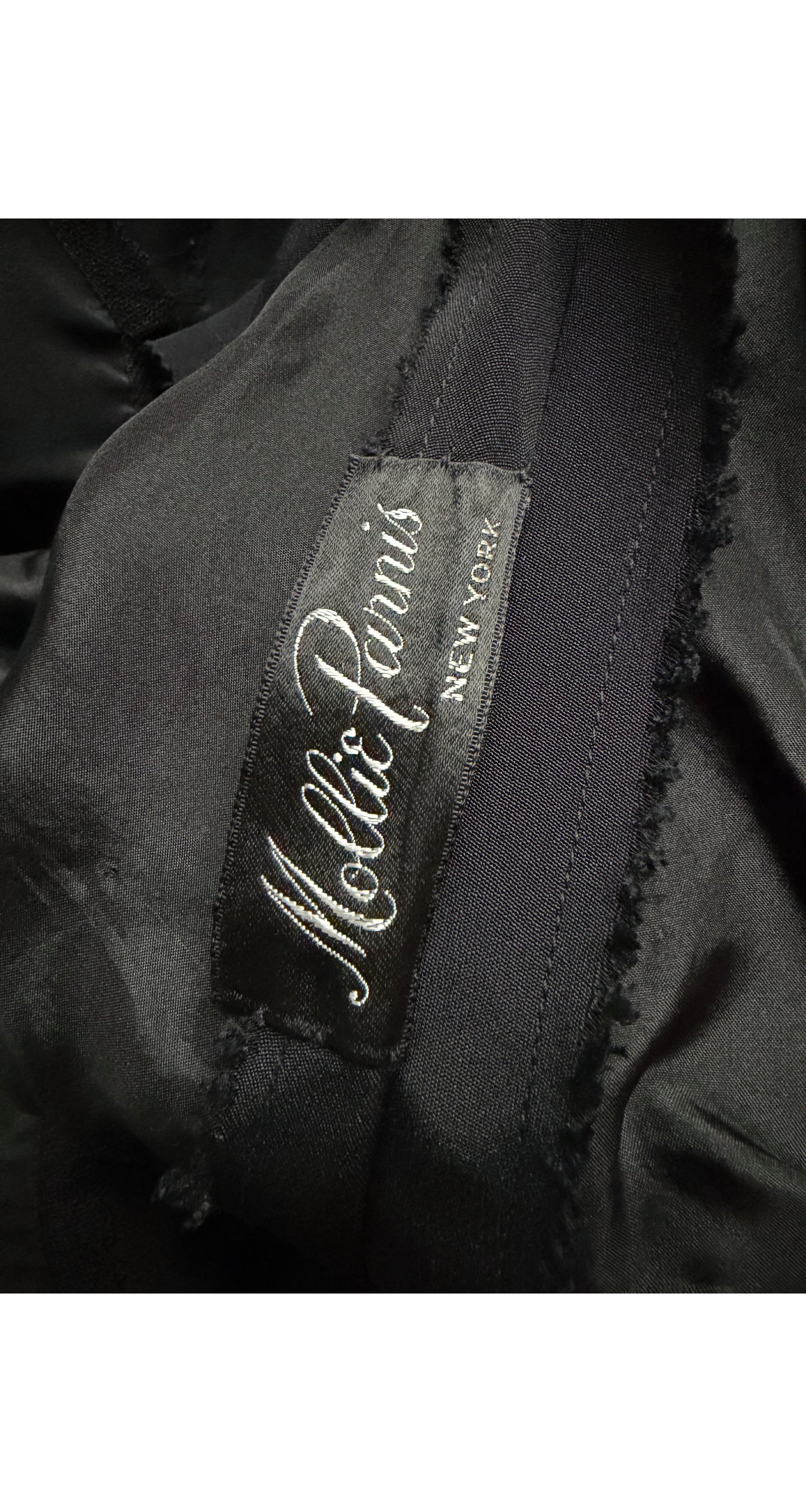 1960s Black Silk Crepe Ruffle Trim Dress