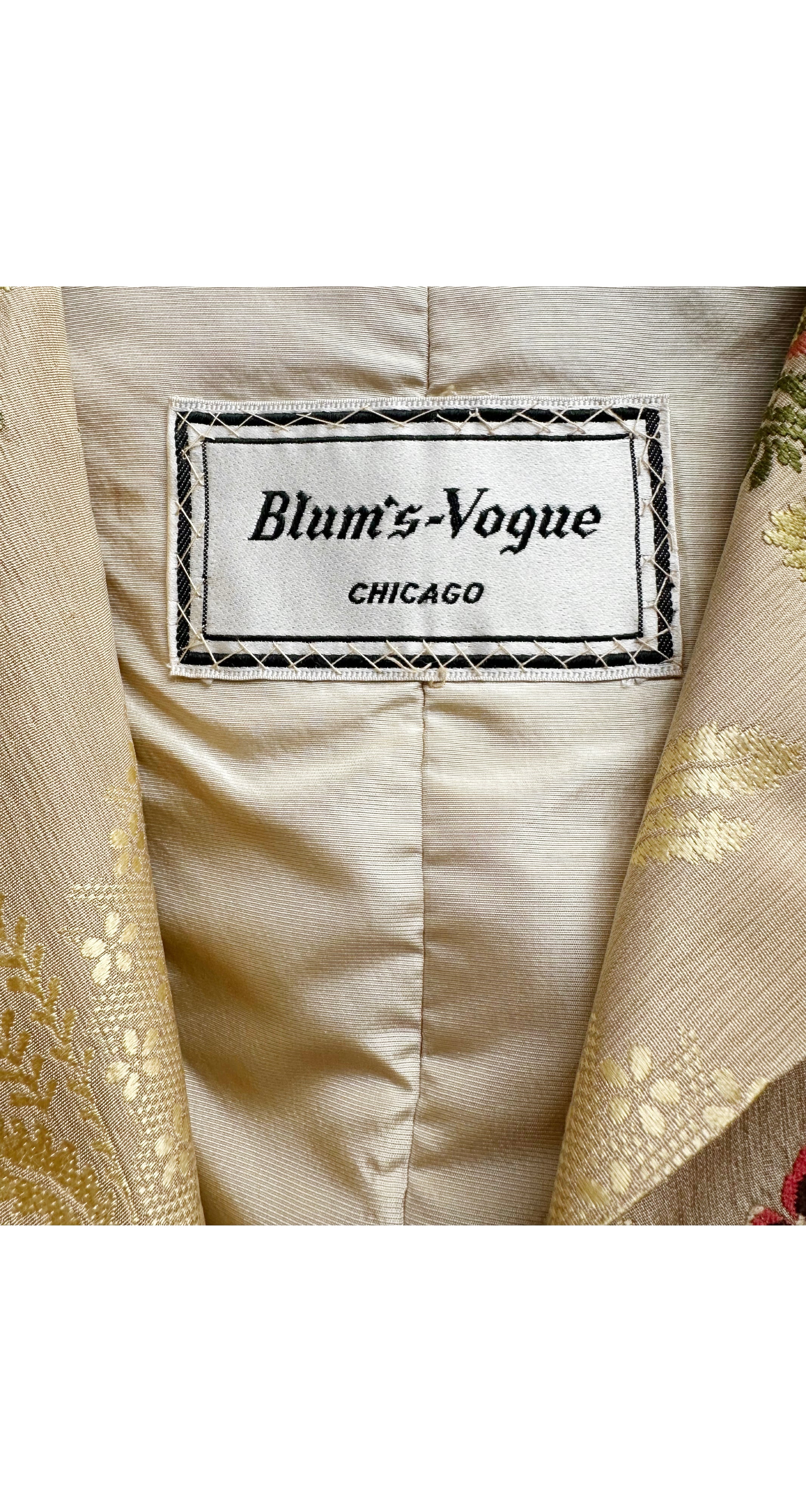 1940s Floral Gold Silk Brocade Floor Length Evening Coat