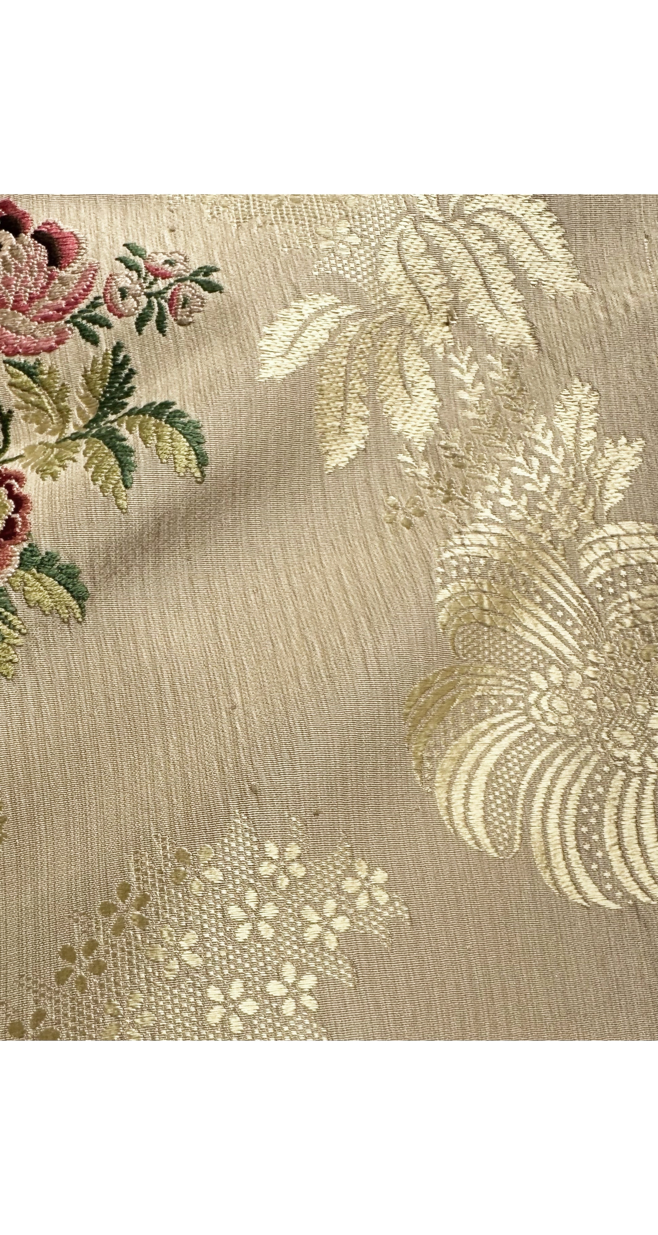 1940s Floral Gold Silk Brocade Floor Length Evening Coat