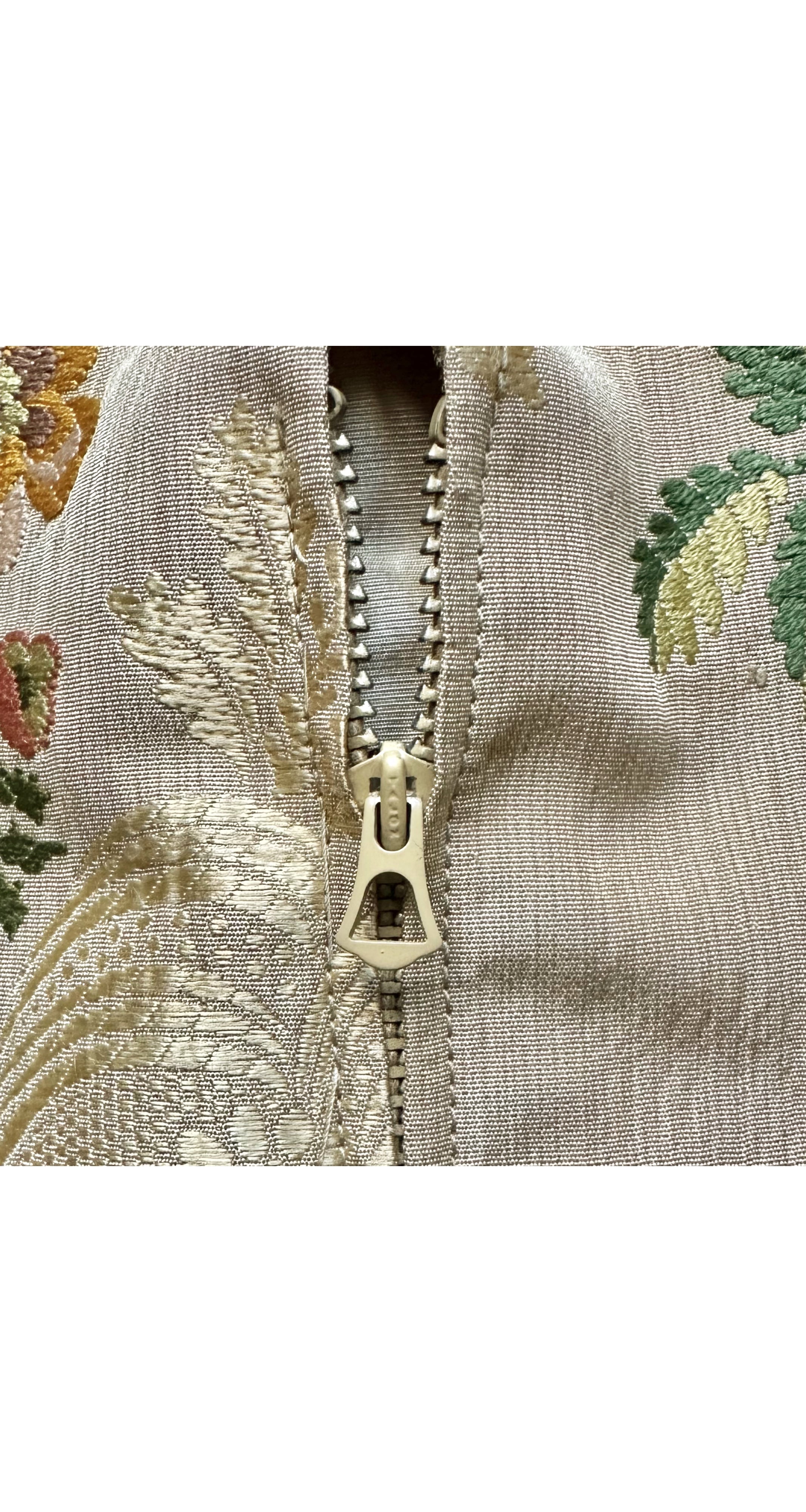 1940s Floral Gold Silk Brocade Floor Length Evening Coat