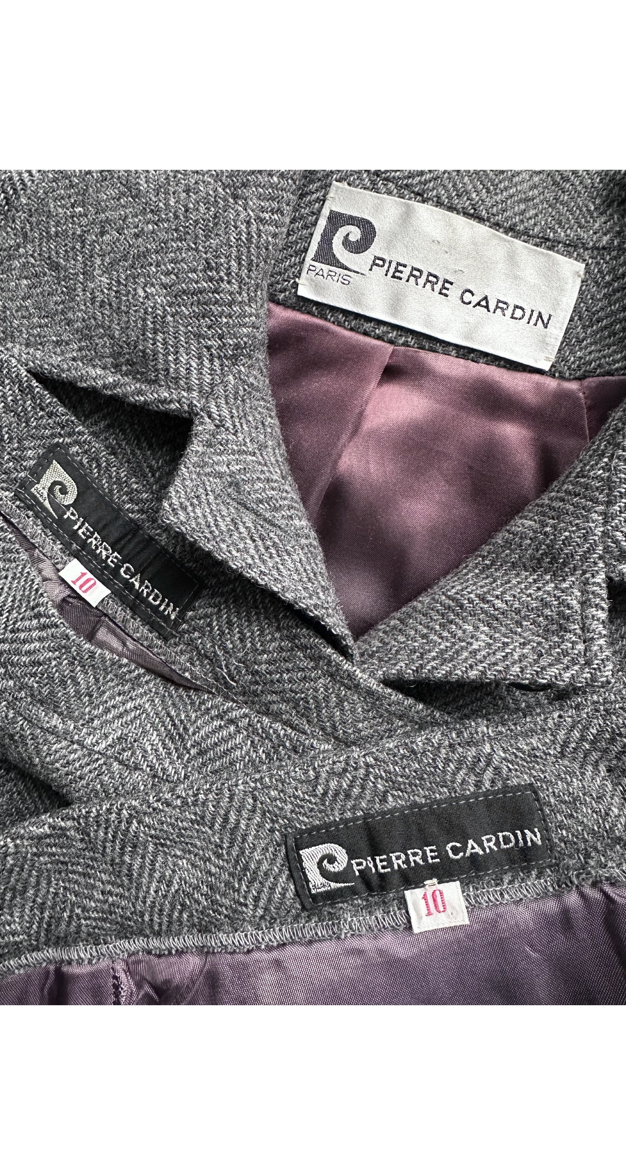 1970s Gray Herringbone Wool Capelet Three-Piece Set