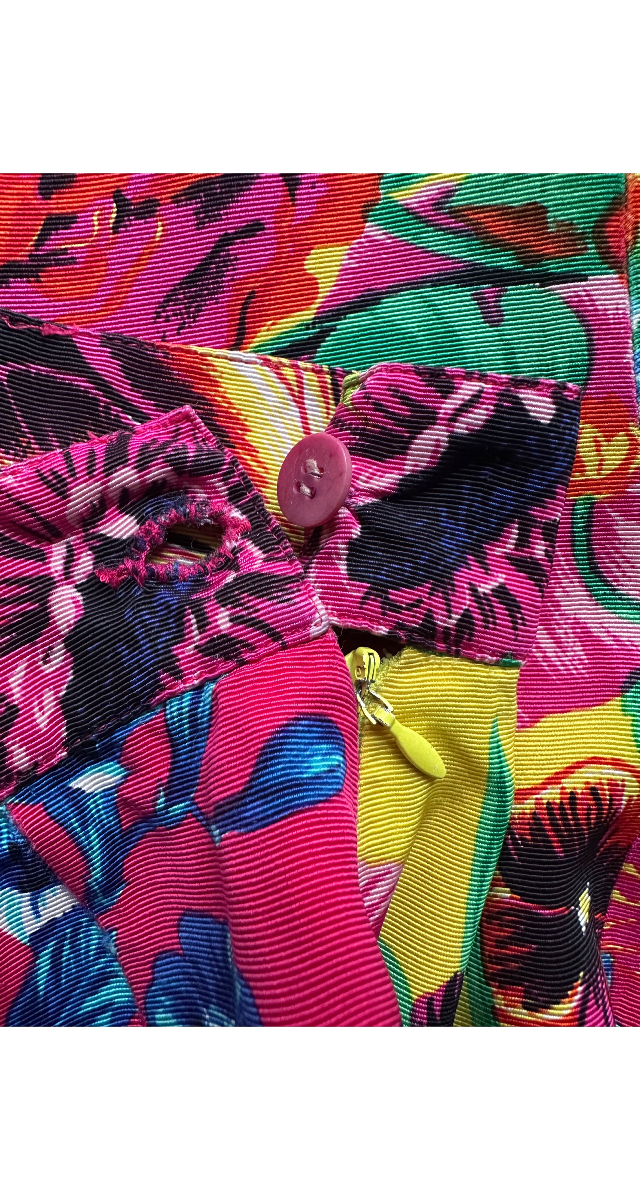 1990s Vibrant Floral Print Faille Mini Skirt