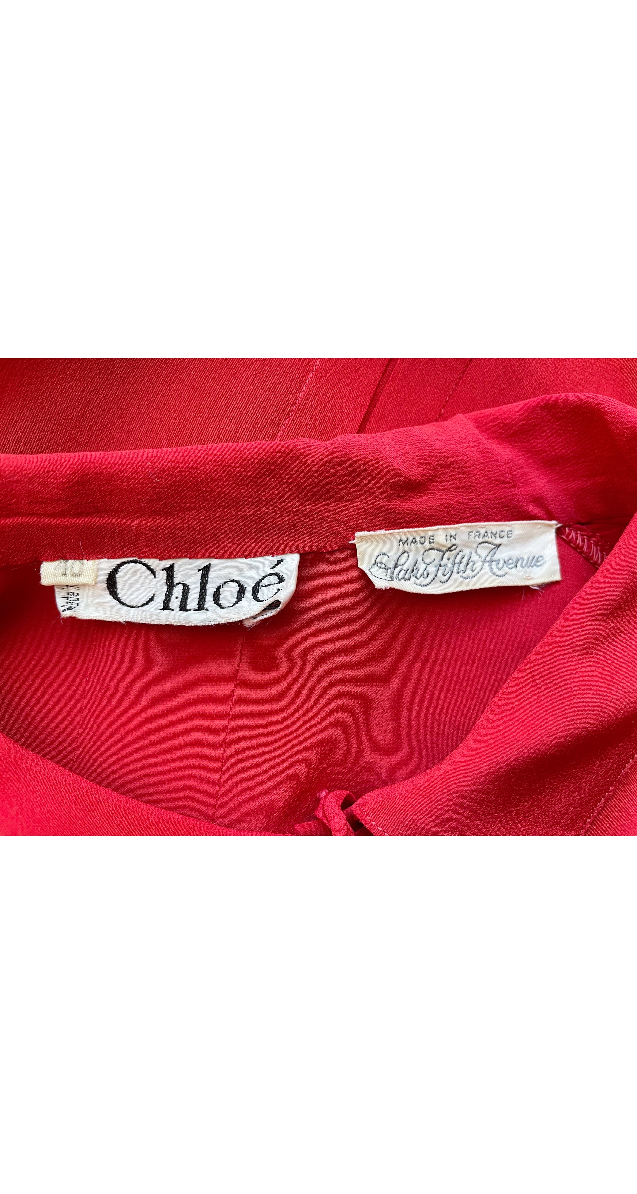 1970s Red Silk Collared Button-Up Blouse